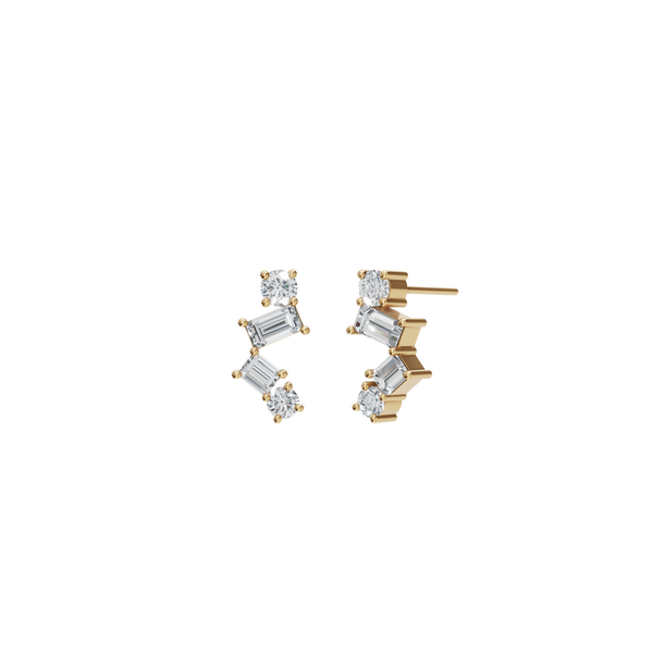 0.80 CTW Round & Baguette Lab Grown Diamond Drop Earrings | Geometric Diamond Dangle Earrings