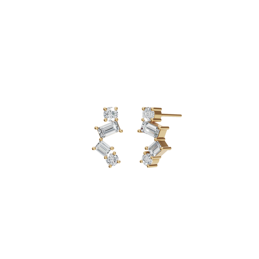 Round & Baguette Diamond Bezel Set Drop Earrings