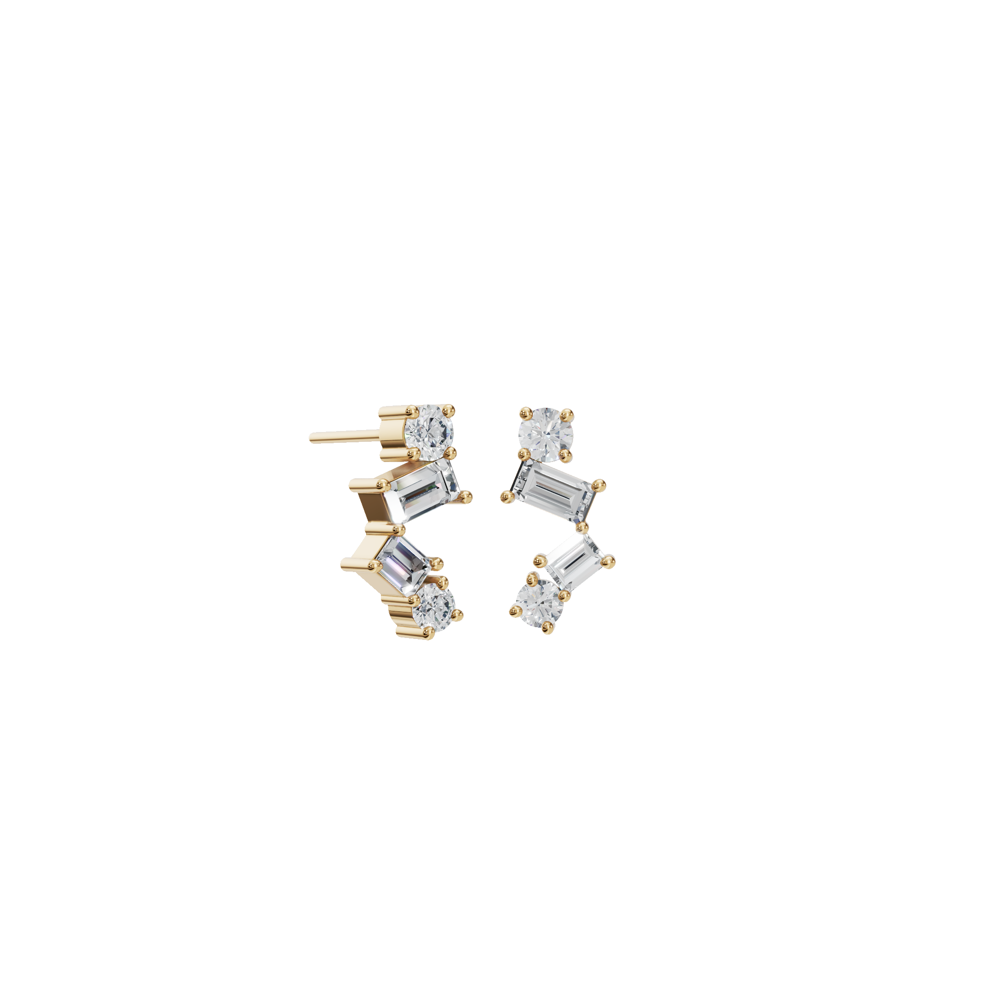 0.60 CTW Round And Baguette Diamond Earrings – Modern Zig-Zag Cluster Look