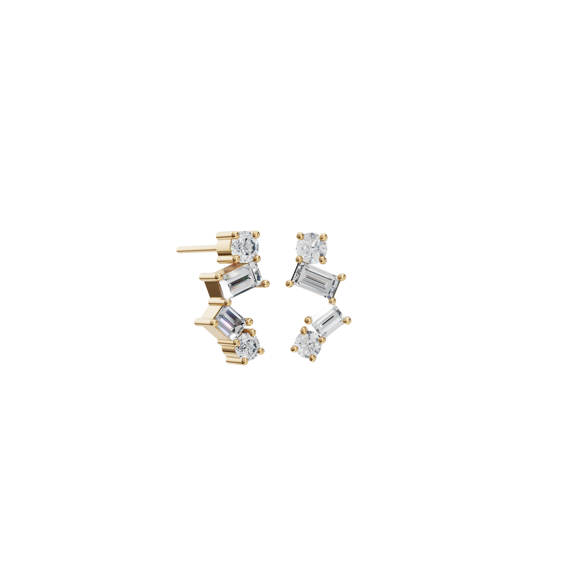 0.60 CTW Round And Baguette Diamond Earrings – Modern Zig-Zag Cluster Look
