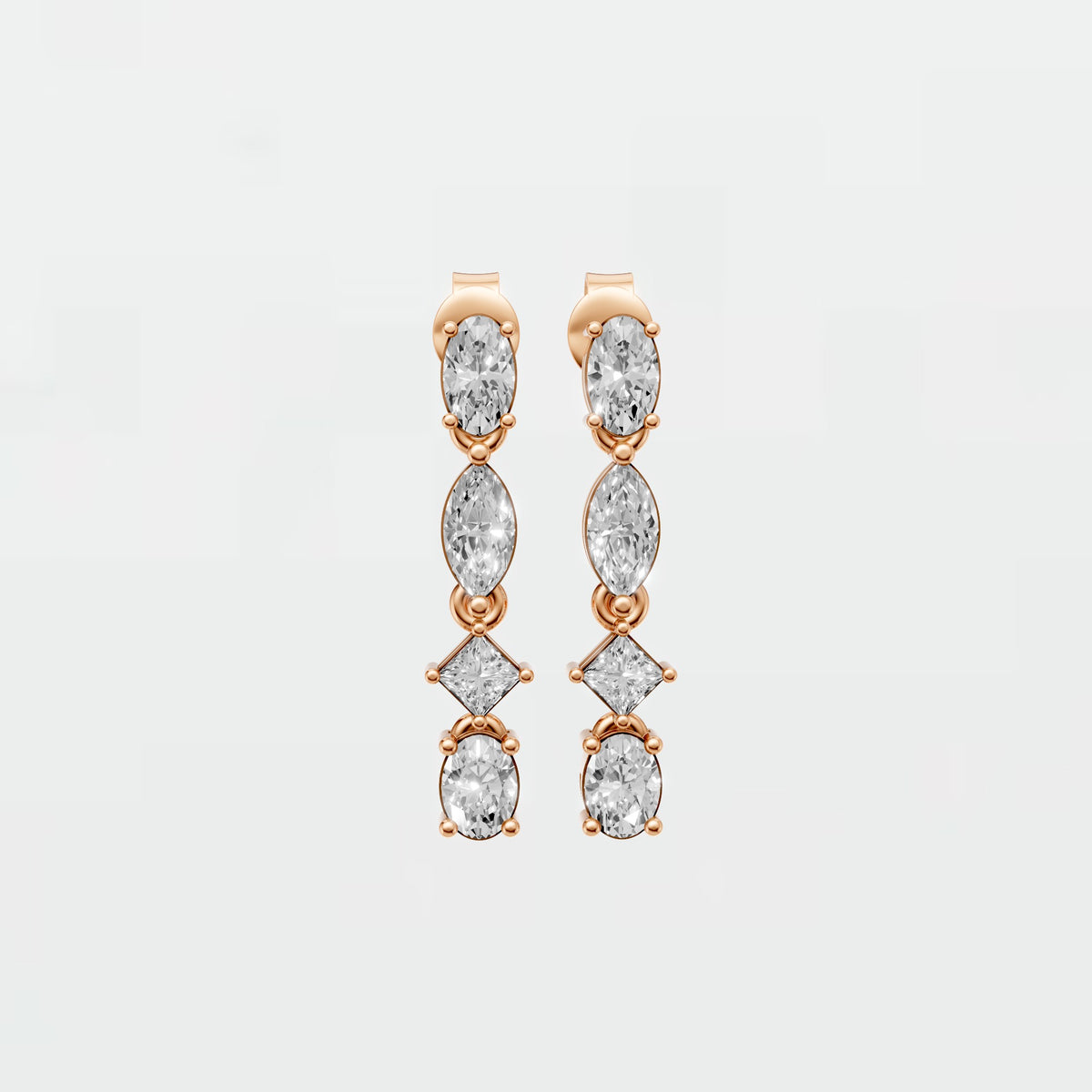 Rosalind Oval Marquise Princess Diamond Drop Earrings