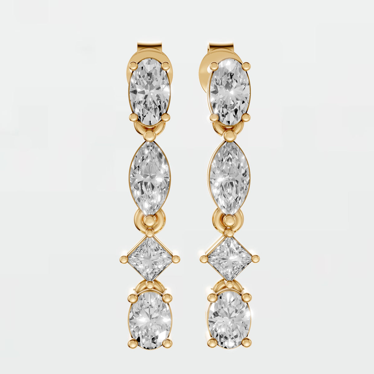 Rosalind Oval Marquise Princess Diamond Drop Earrings