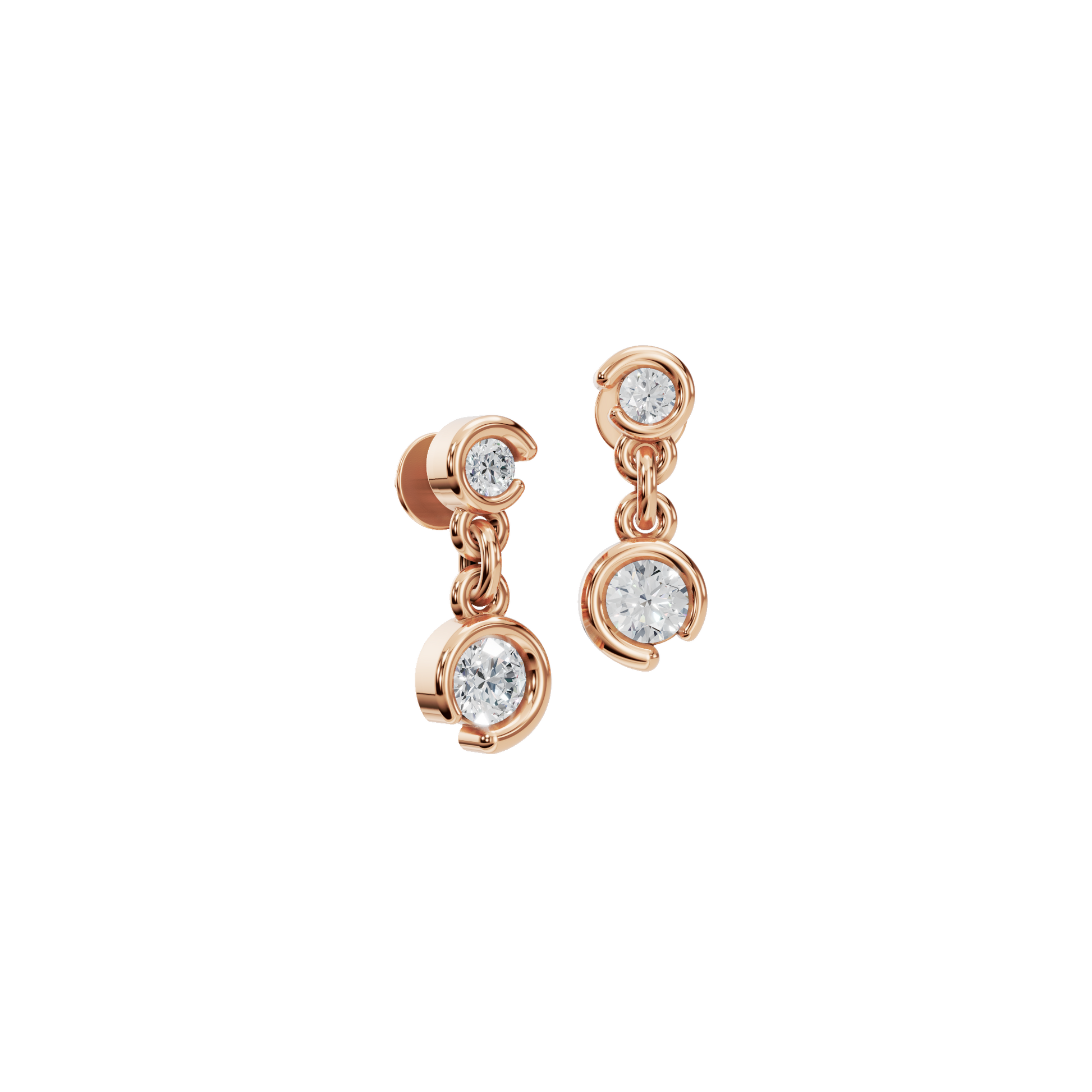Diamond Dangle Stud Earrings with Bezel Setting for Daily Wear