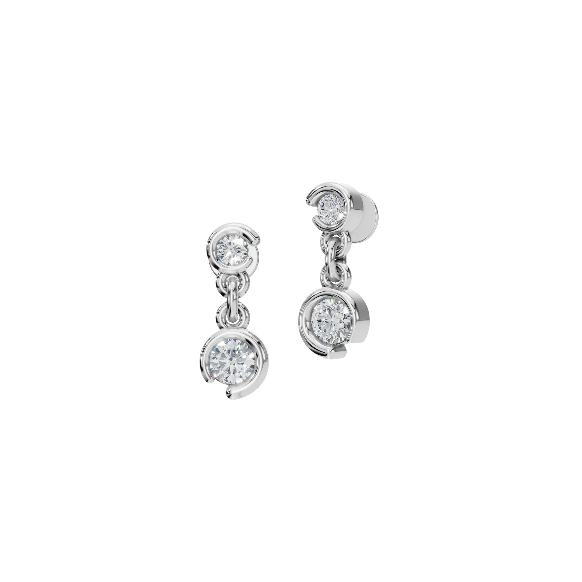 Diamond Dangle Stud Earrings with Bezel Setting for Daily Wear