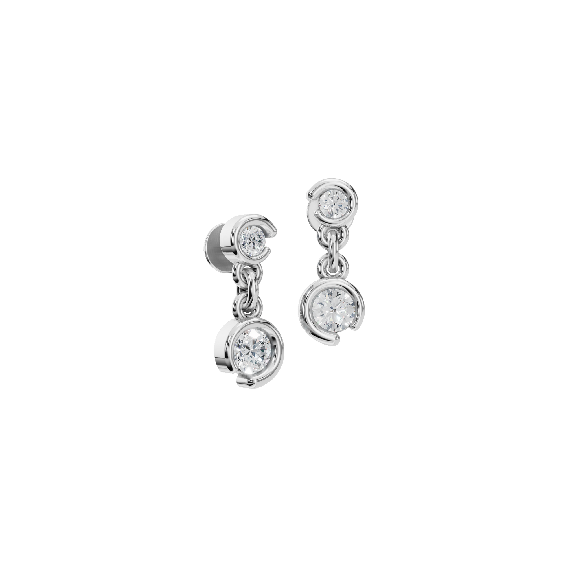 Diamond Dangle Stud Earrings with Bezel Setting for Daily Wear