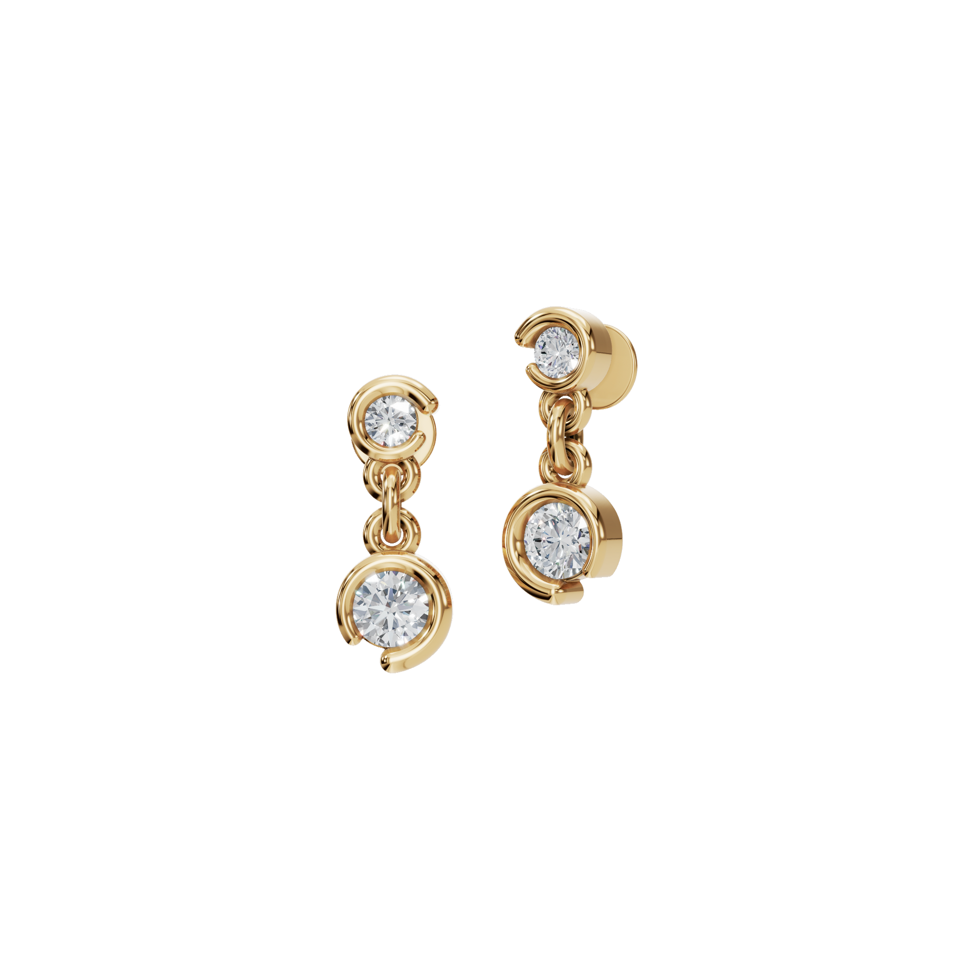 Diamond Dangle Stud Earrings with Bezel Setting for Daily Wear