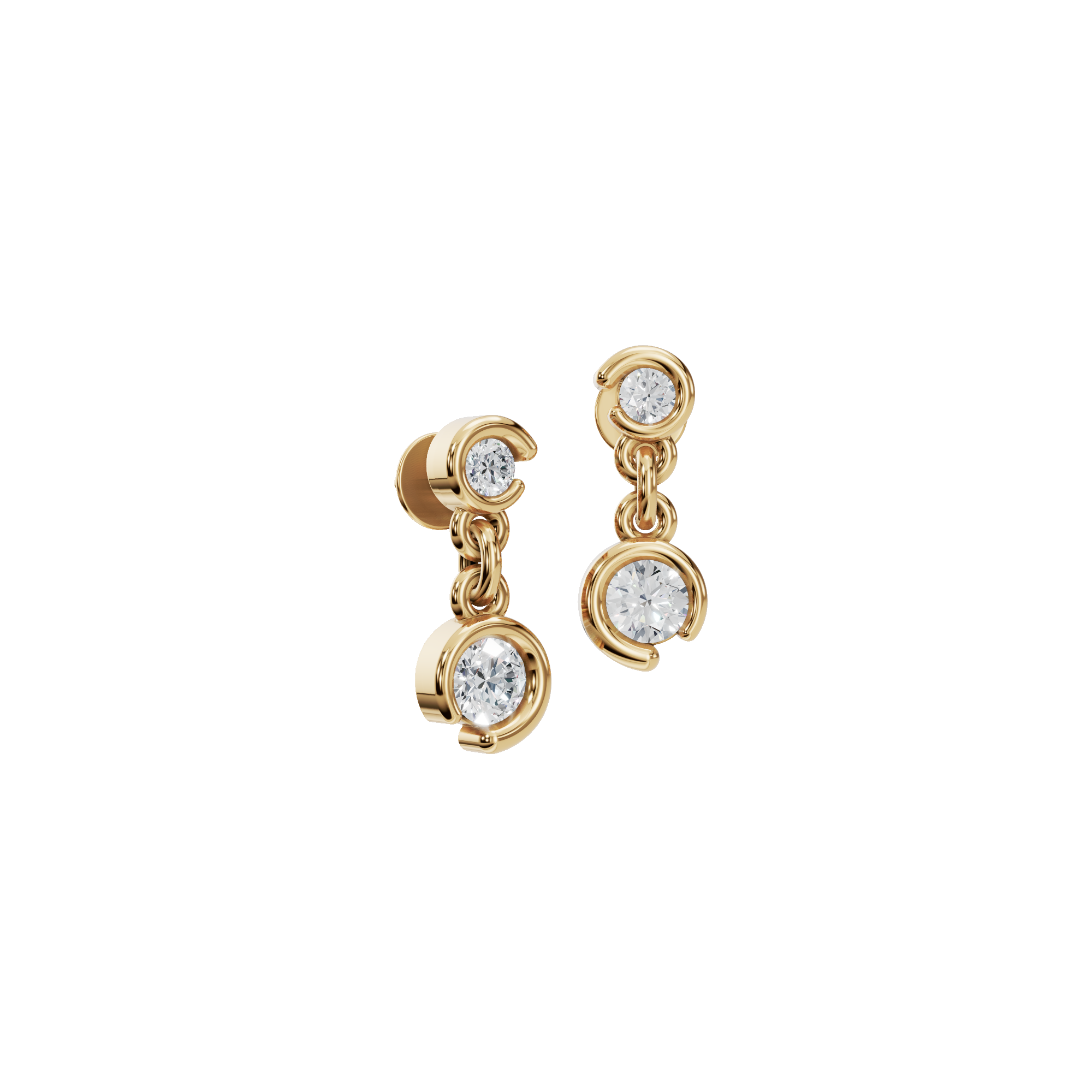 Diamond Dangle Stud Earrings with Bezel Setting for Daily Wear
