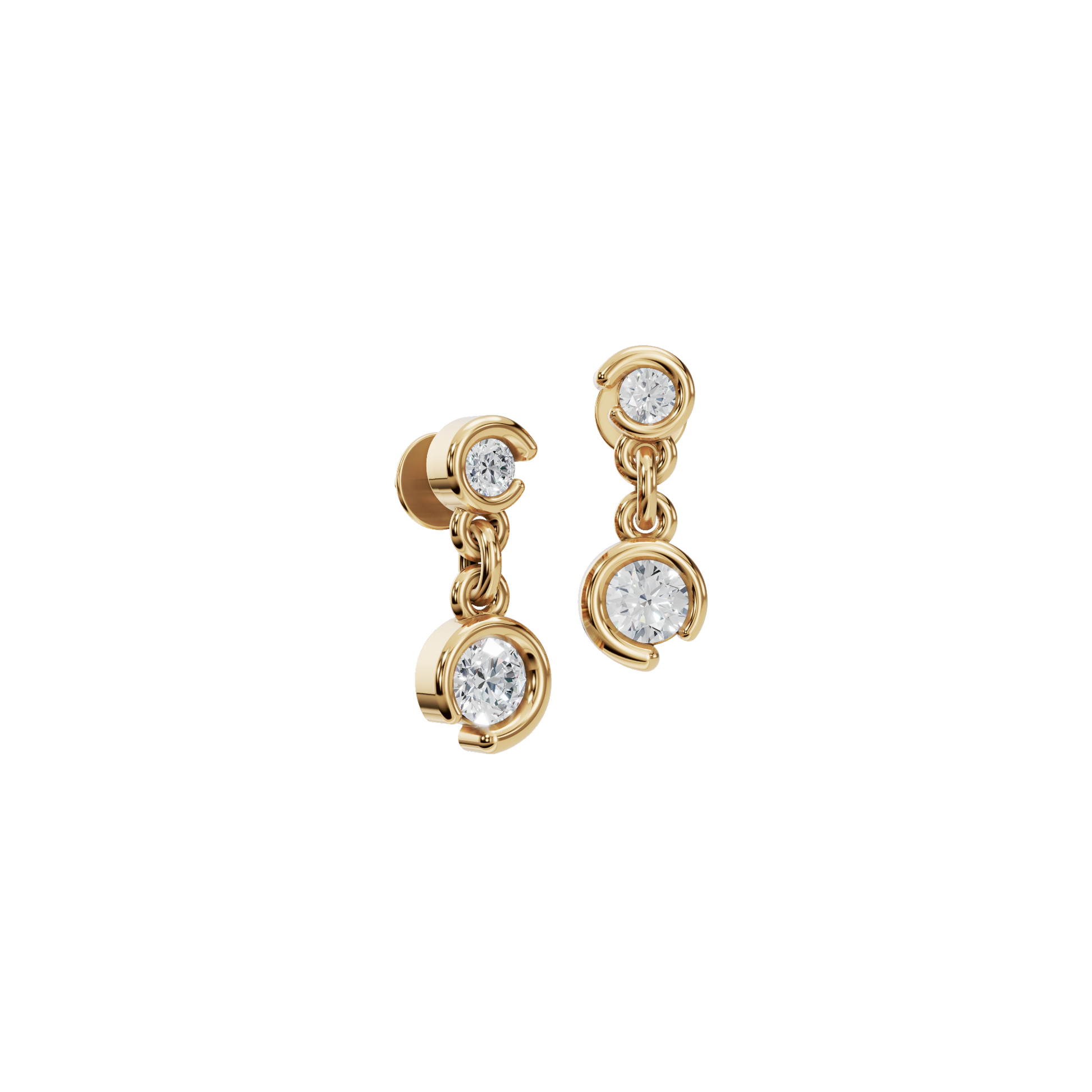 Diamond Dangle Stud Earrings with Bezel Setting for Daily Wear