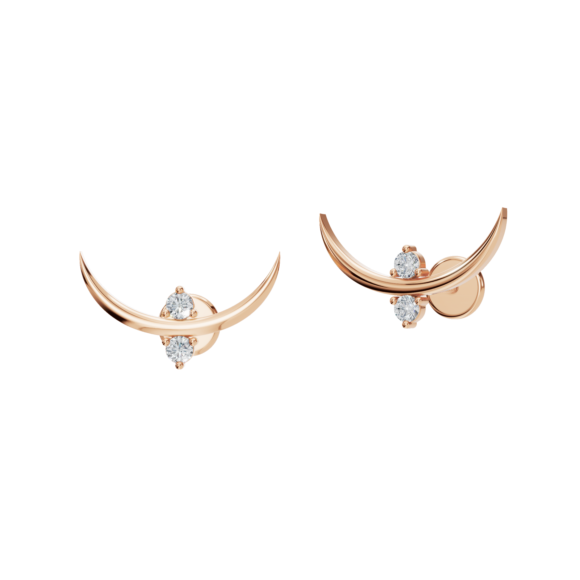 0.14 CTW Round Diamond Curved Crescent Stud Earrings