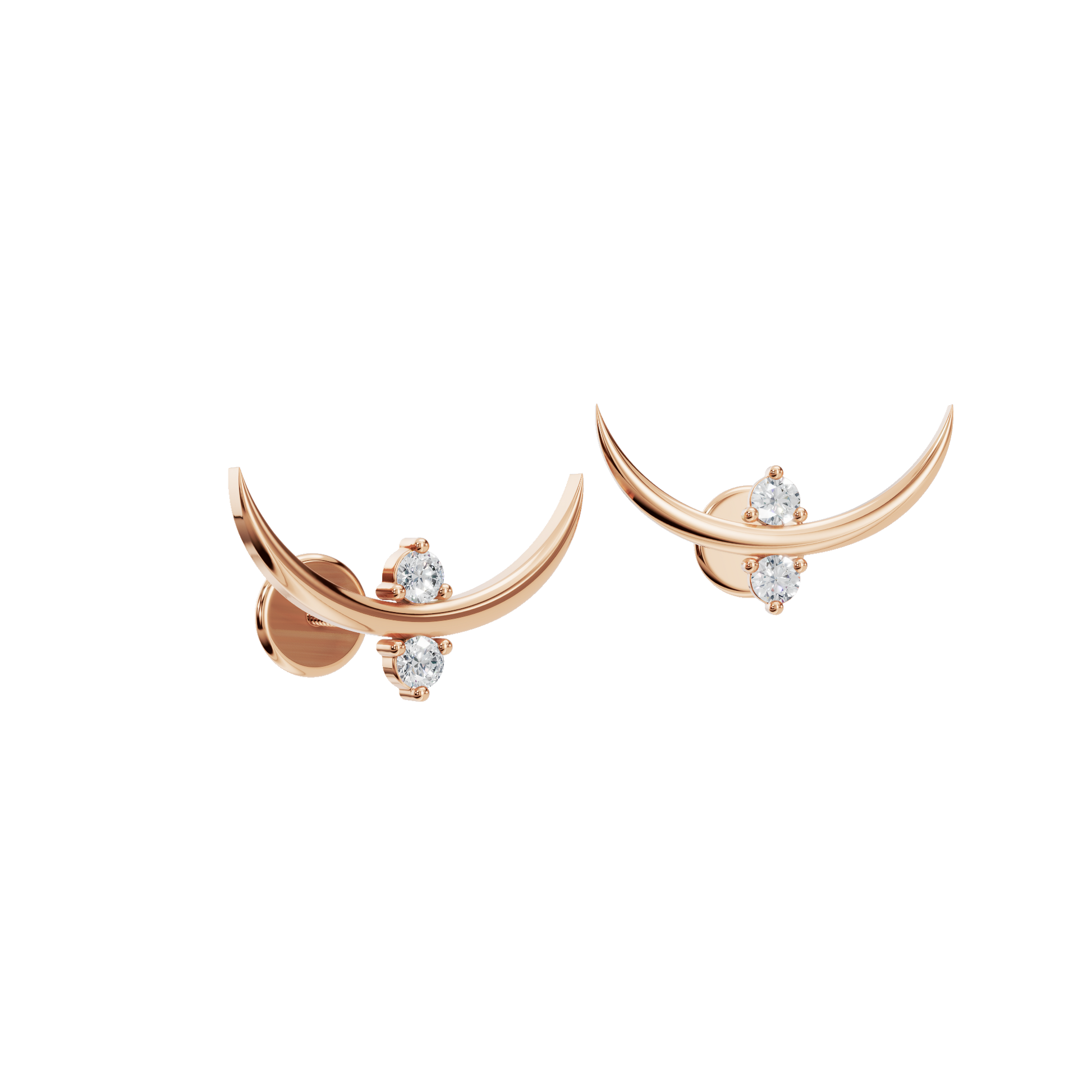 0.14 CTW Round Diamond Curved Crescent Stud Earrings