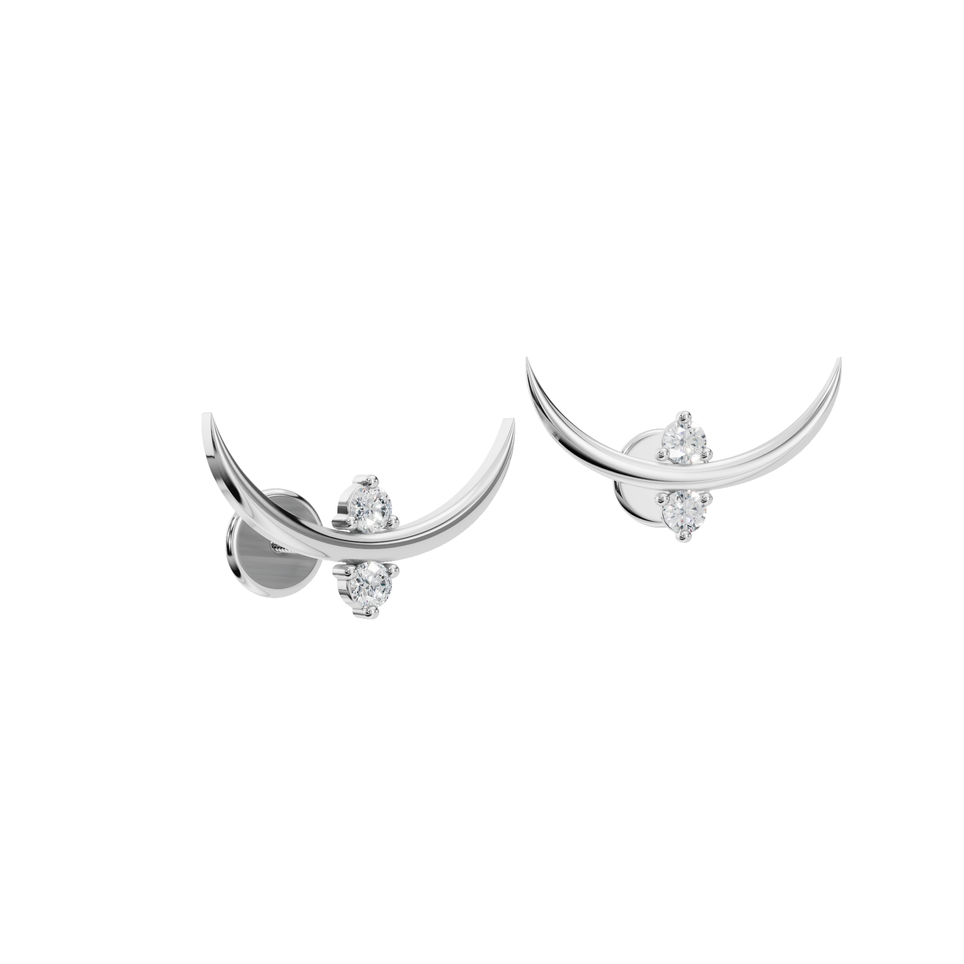 0.14 CTW Round Diamond Curved Crescent Stud Earrings