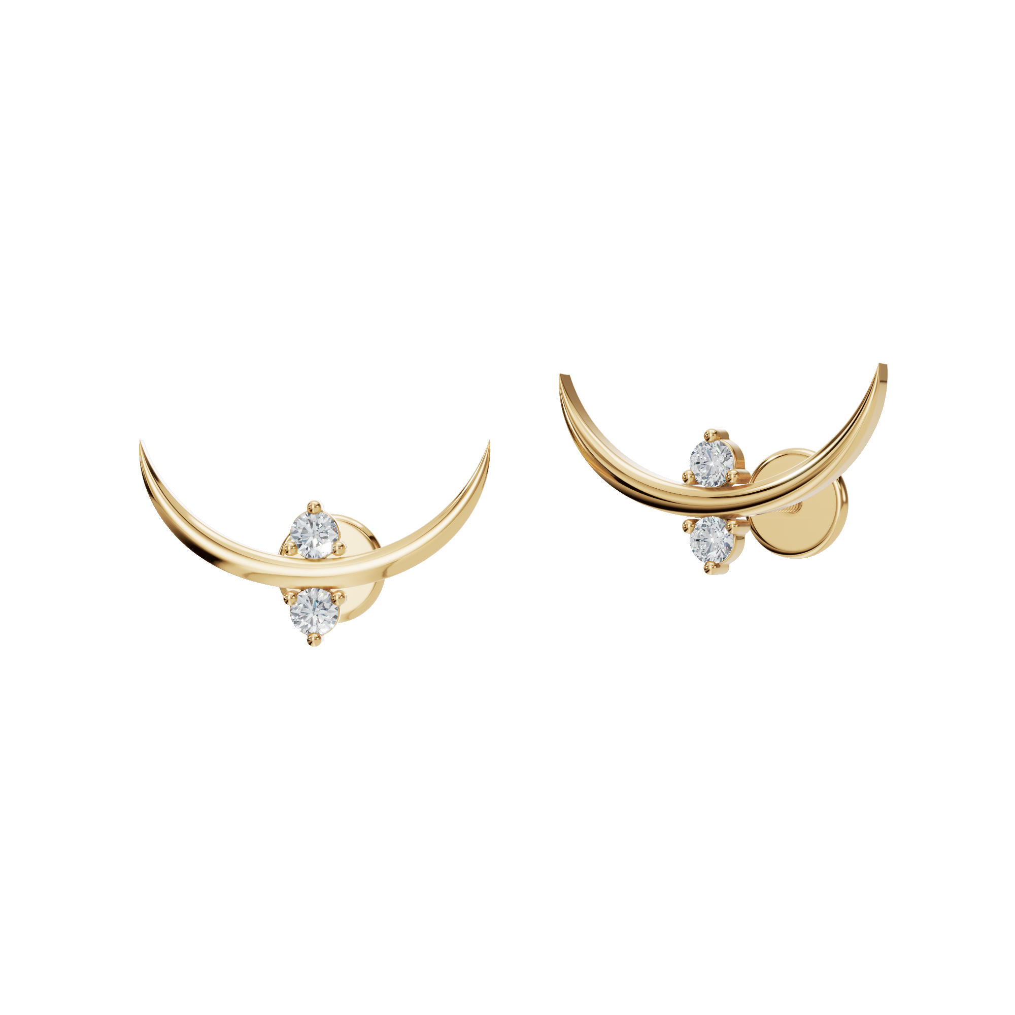 0.14 CTW Round Diamond Curved Crescent Stud Earrings