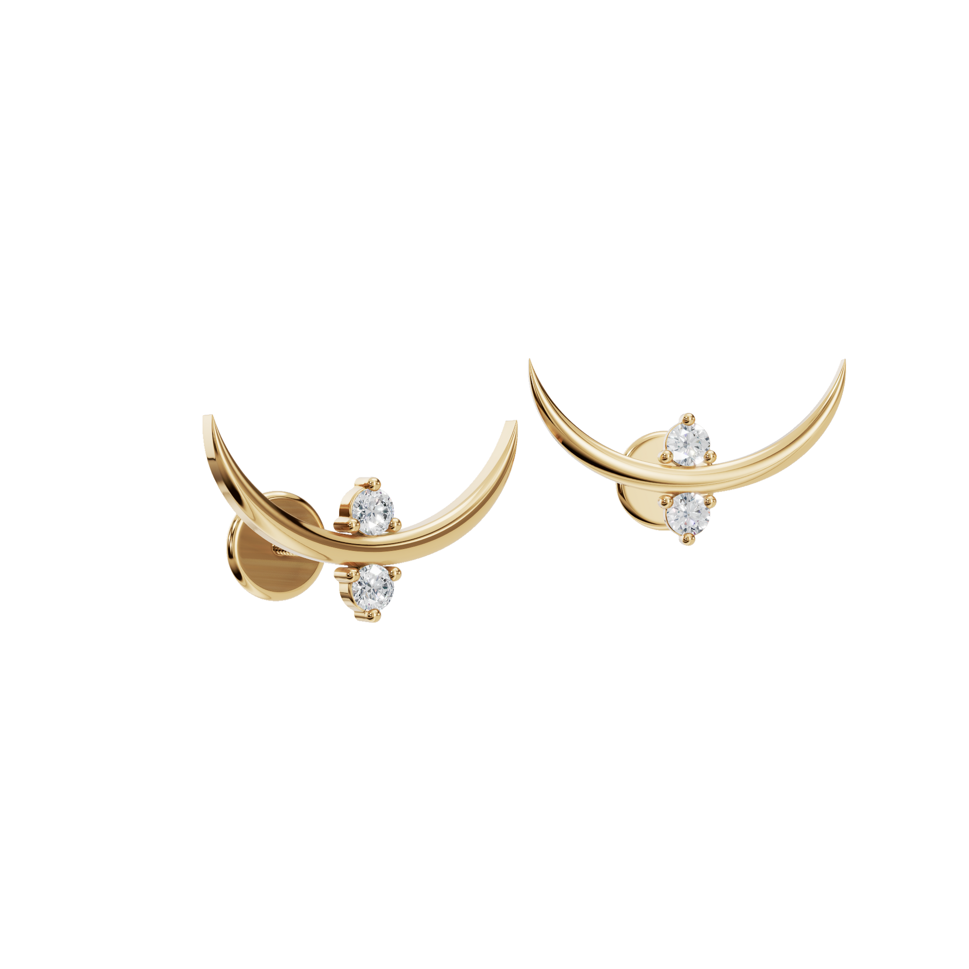 0.14 CTW Round Diamond Curved Crescent Stud Earrings