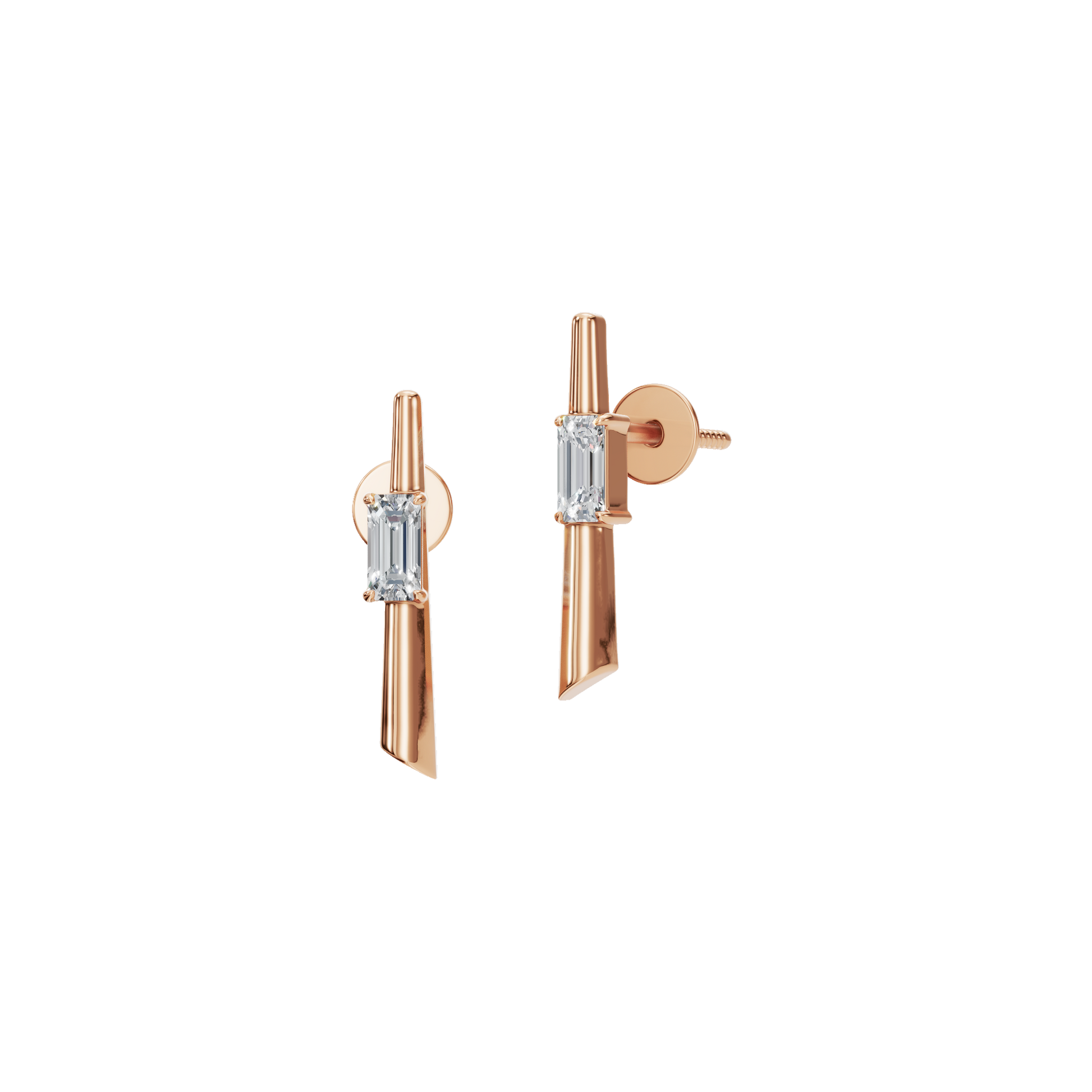 0.30 CTW Emerald Cut Diamond Bar Stud Earrings