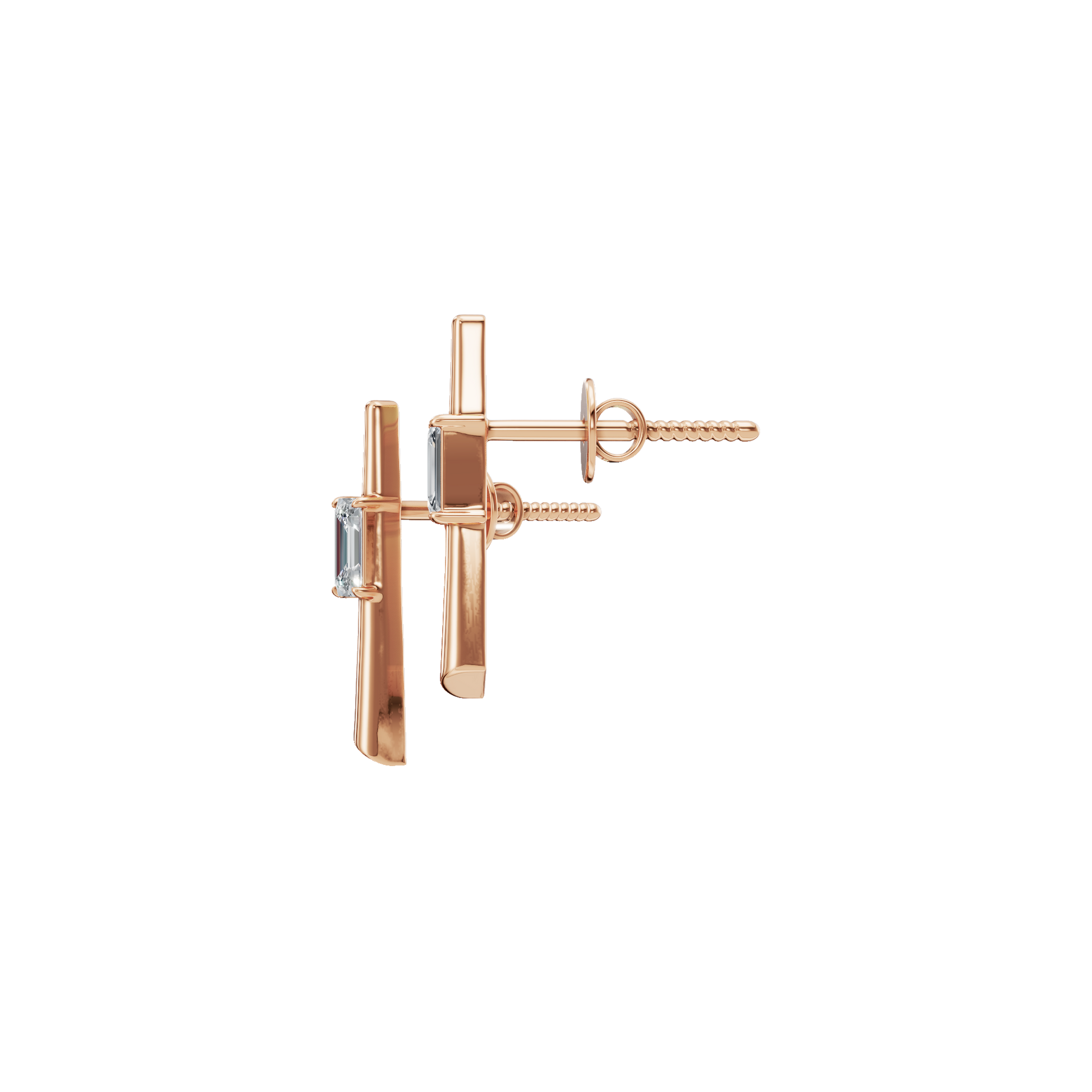 0.30 CTW Emerald Cut Diamond Bar Stud Earrings