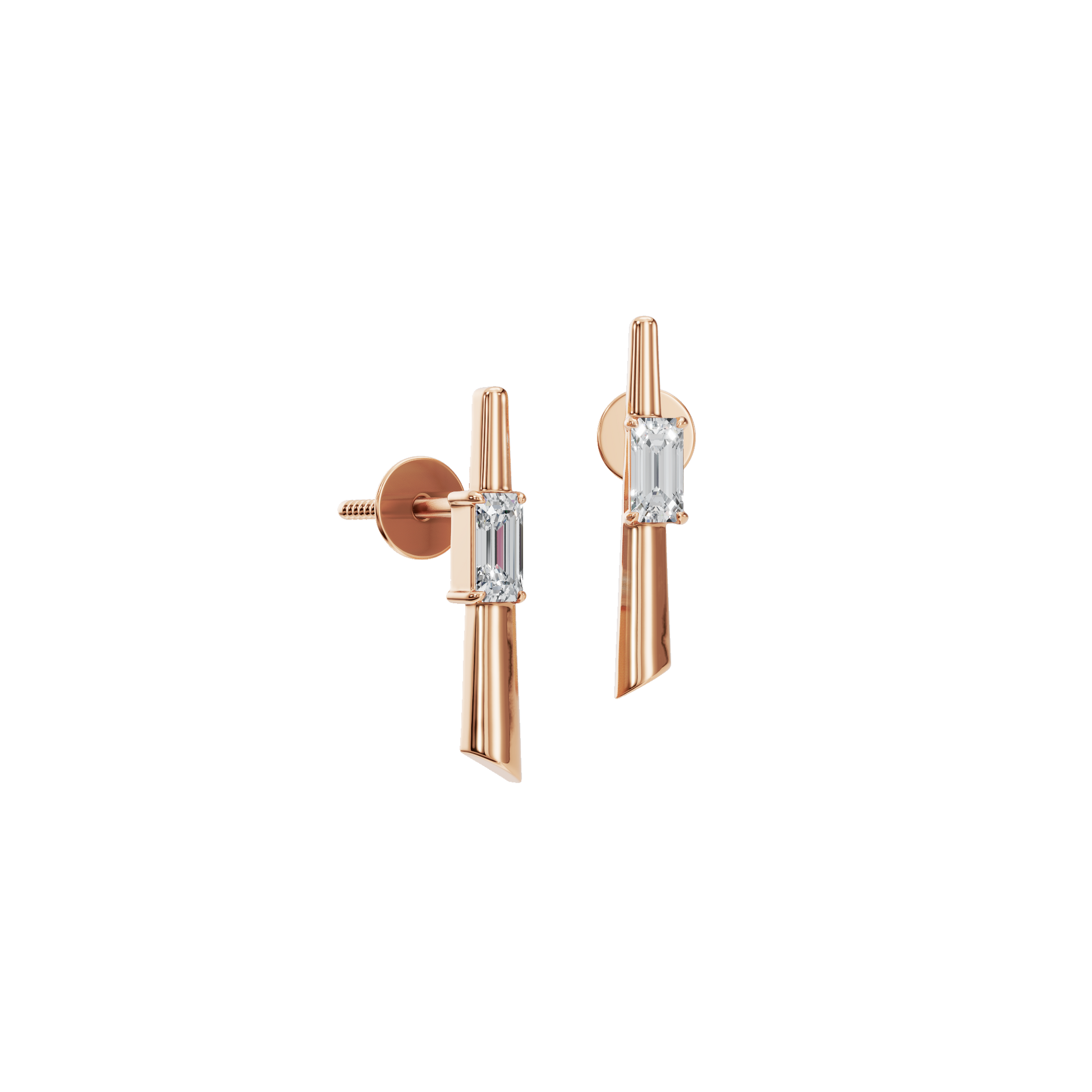 0.30 CTW Emerald Cut Diamond Bar Stud Earrings