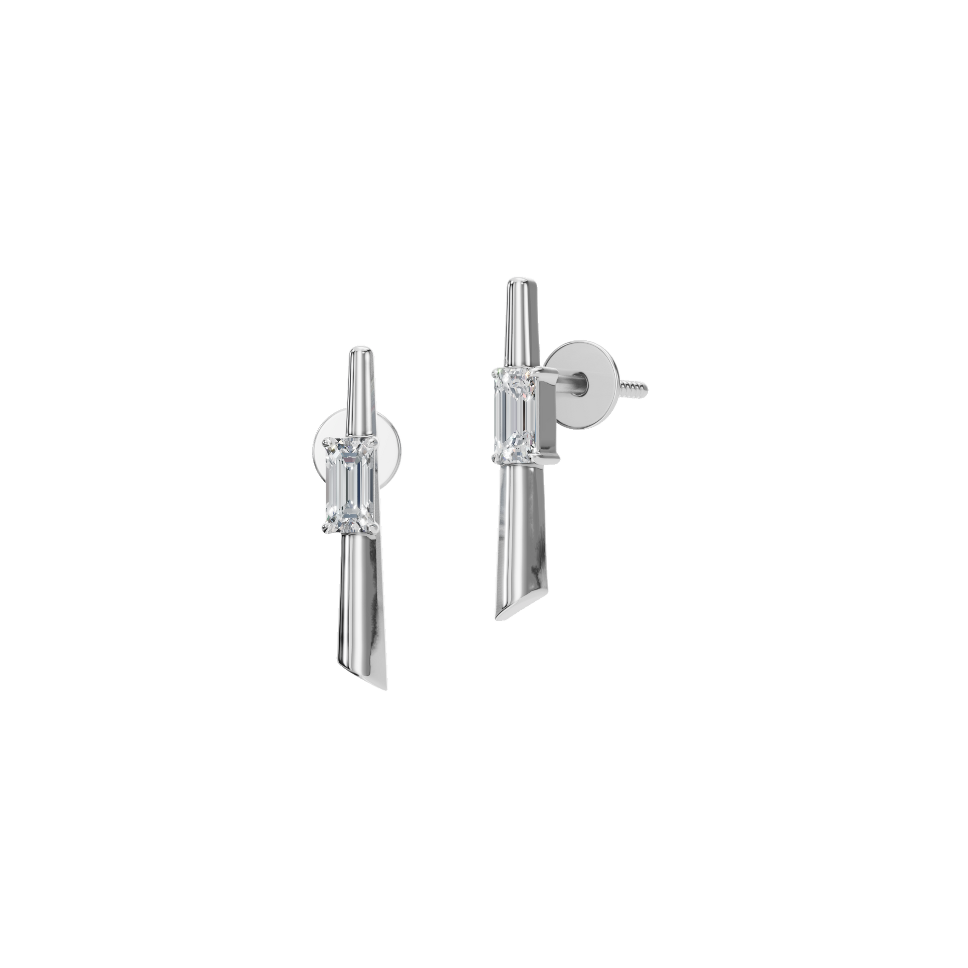 0.30 CTW Emerald Cut Diamond Bar Stud Earrings
