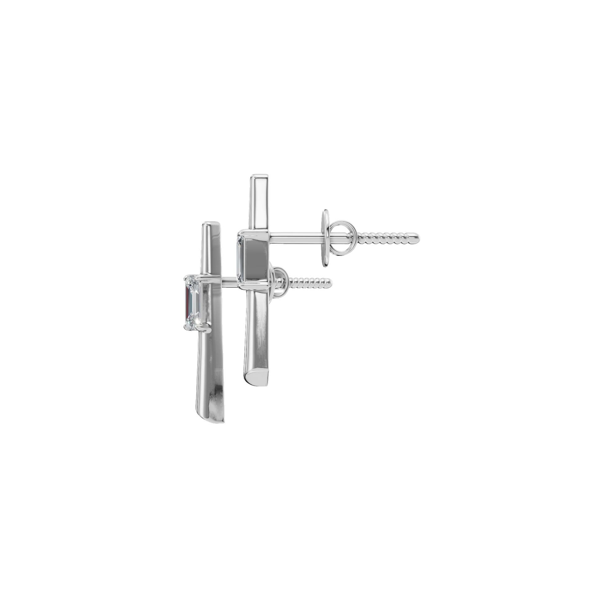 0.30 CTW Emerald Cut Diamond Bar Stud Earrings