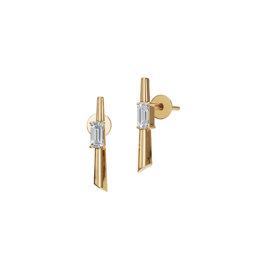Emerald Cut Lab Grown Diamond Bezel Set Bar Stud Earrings