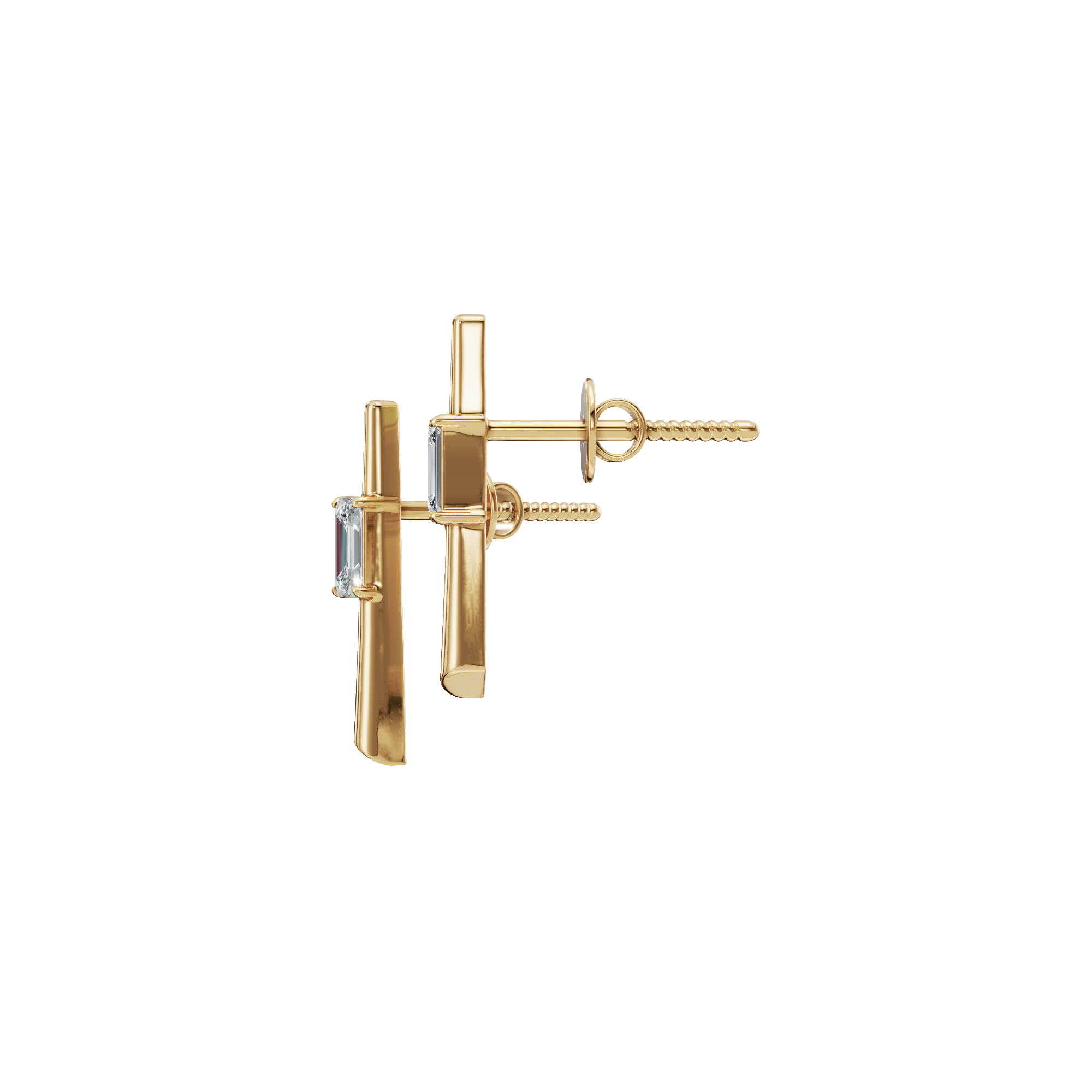 0.30 CTW Emerald Cut Diamond Bar Stud Earrings