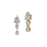 Elegant Pear Cut Diamond Three Stone Drop Earrings