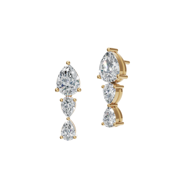 2.03 CTW Pear Cut Lab Grown Diamond Drop Earrings | Elegant Three Stone Dangle Earrings