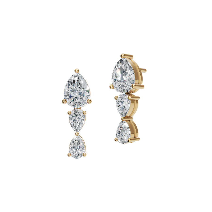 Elegant Pear Cut Diamond Three Stone Drop Earrings