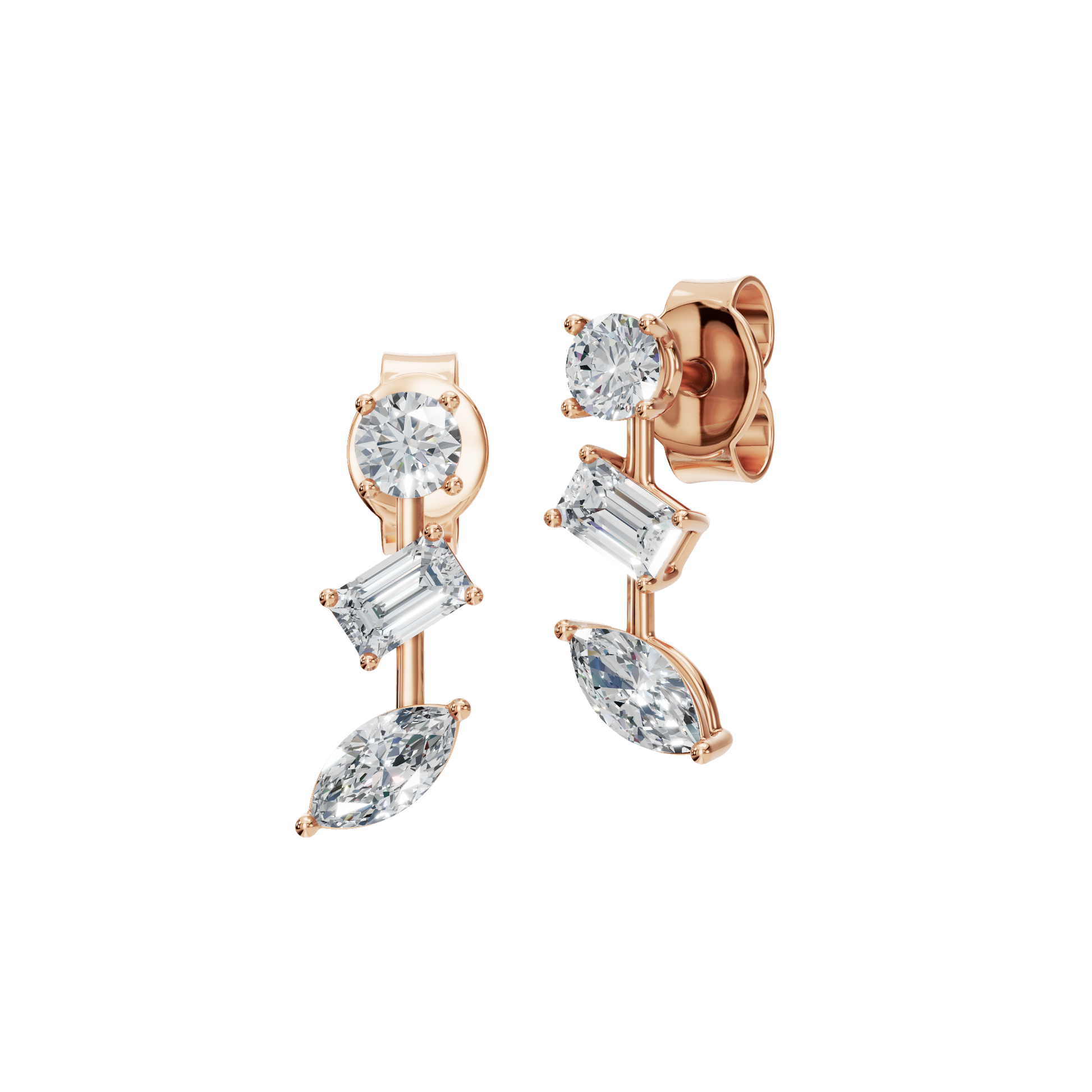 1.56 CTW Multi-Shape Diamond Drop Stud Earrings in 14K Yellow Gold