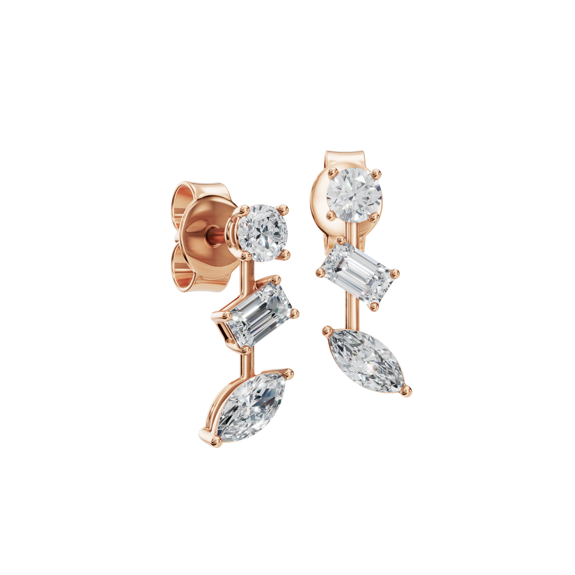 1.56 CTW Multi-Shape Diamond Drop Stud Earrings in 14K Yellow Gold