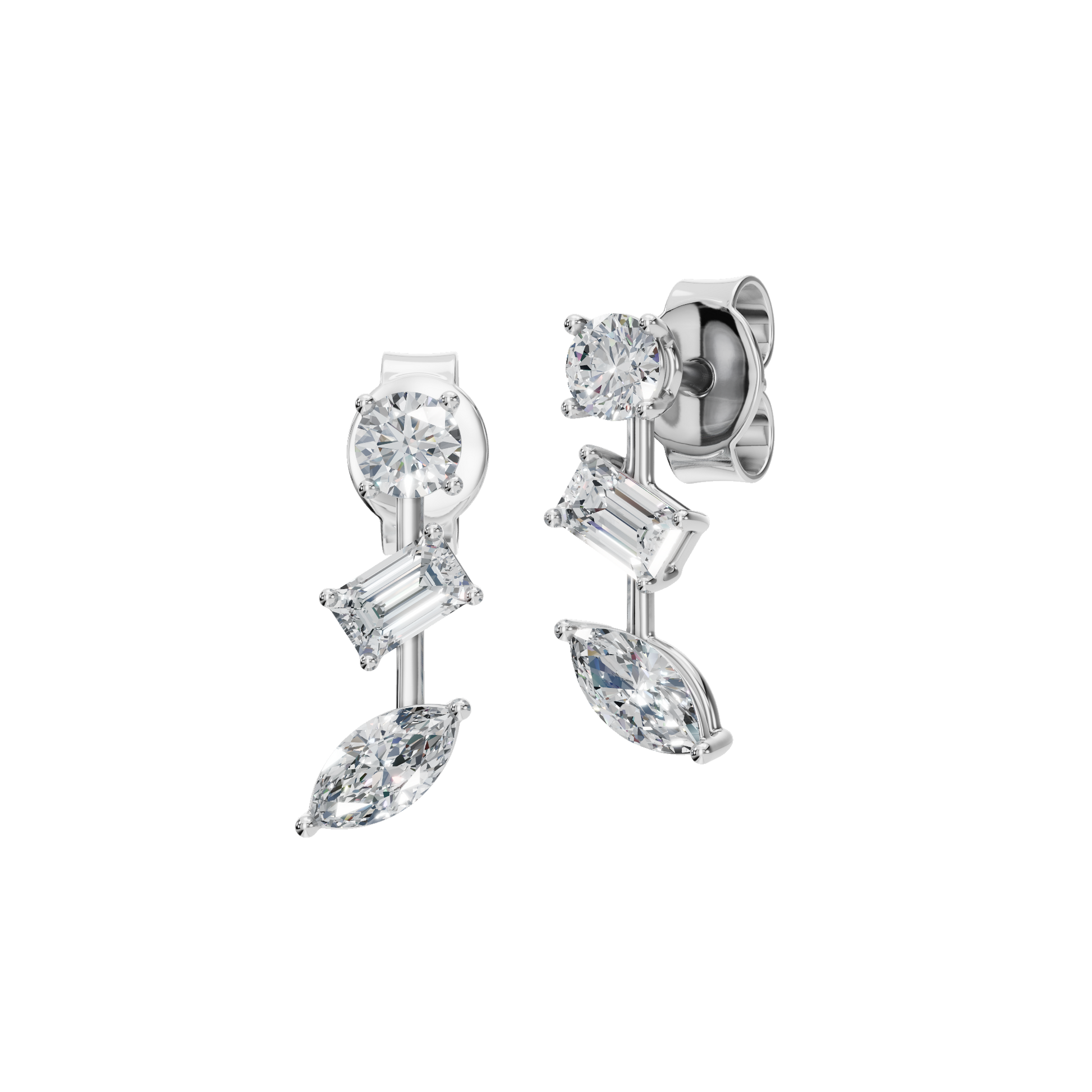 1.56 CTW Multi-Shape Diamond Drop Stud Earrings in 14K Yellow Gold