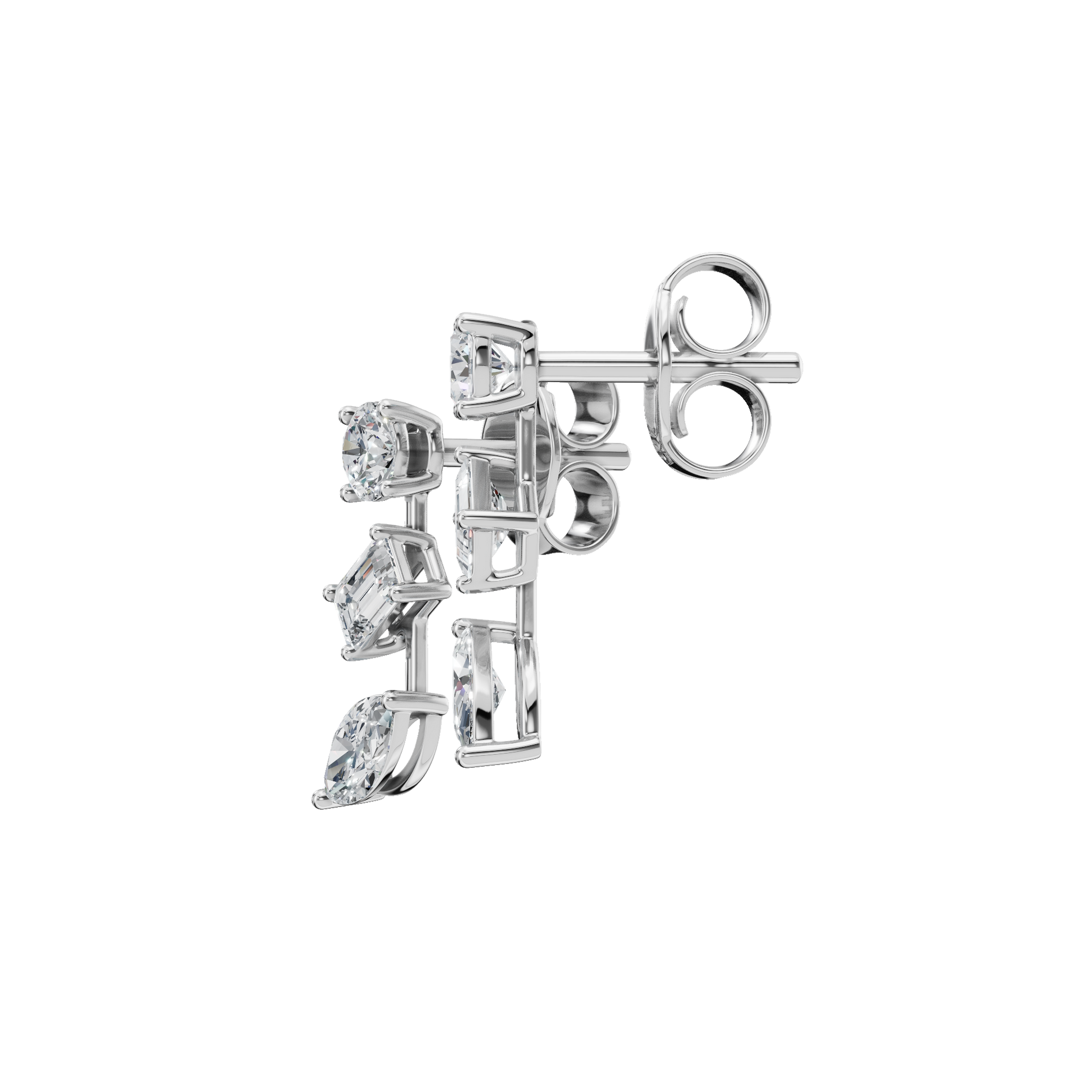 1.56 CTW Multi-Shape Diamond Drop Stud Earrings in 14K Yellow Gold