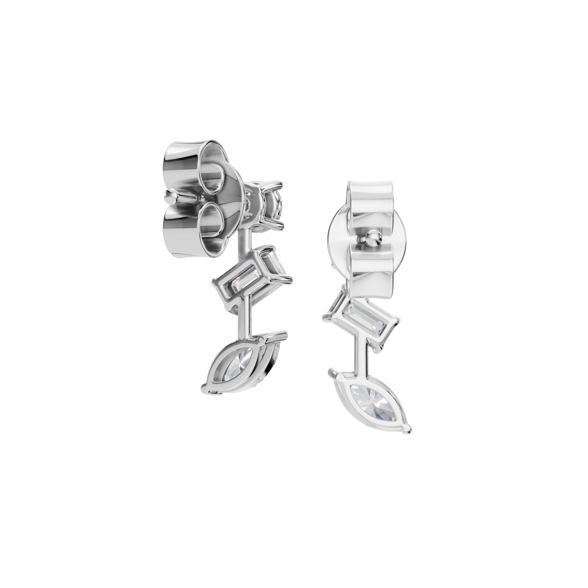 1.56 CTW Multi-Shape Diamond Drop Stud Earrings in 14K Yellow Gold