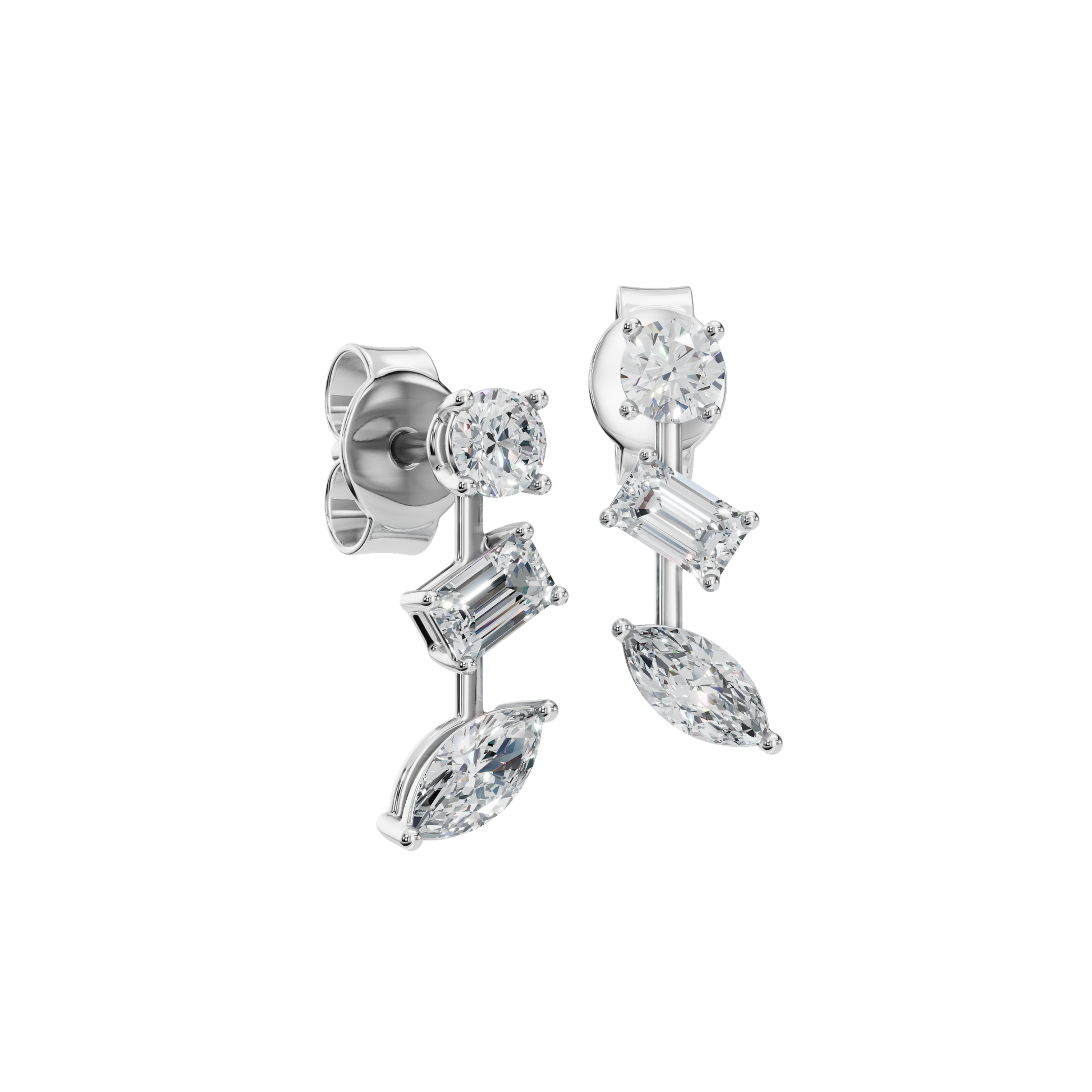 1.56 CTW Multi-Shape Diamond Drop Stud Earrings in 14K Yellow Gold