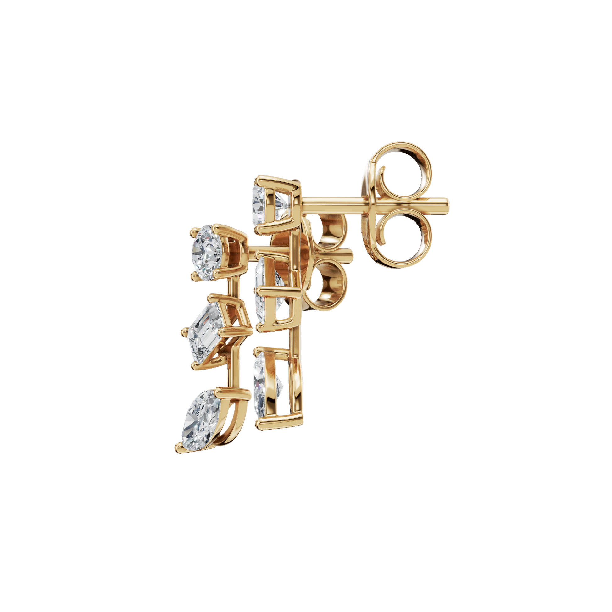 1.56 CTW Multi-Shape Diamond Drop Stud Earrings in 14K Yellow Gold