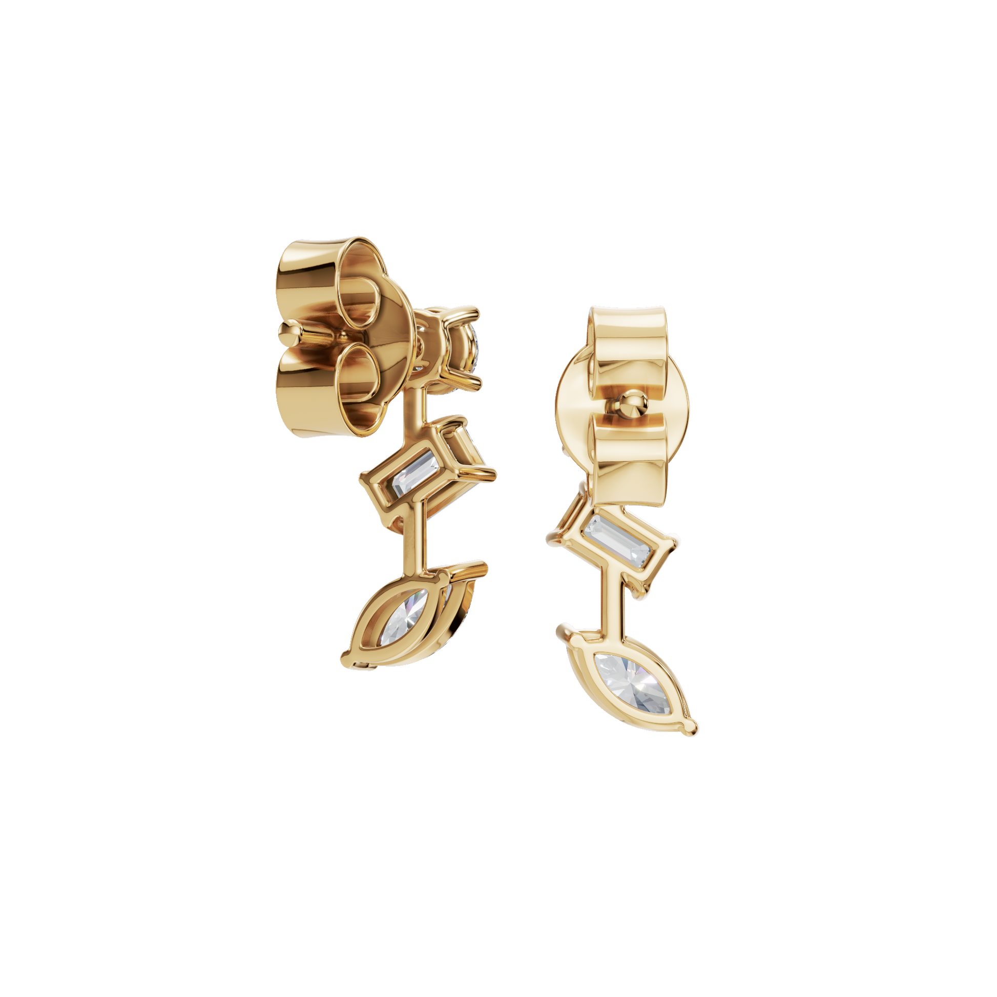 1.56 CTW Multi-Shape Diamond Drop Stud Earrings in 14K Yellow Gold