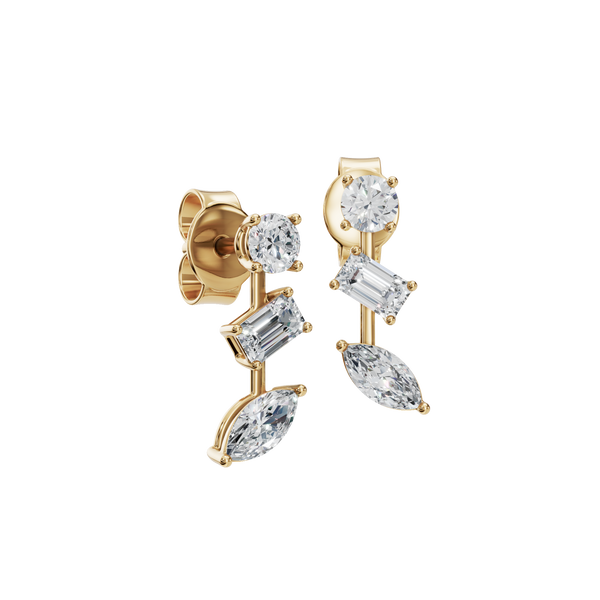 1.56 CTW Multi-Shape Diamond Drop Stud Earrings in 14K Yellow Gold