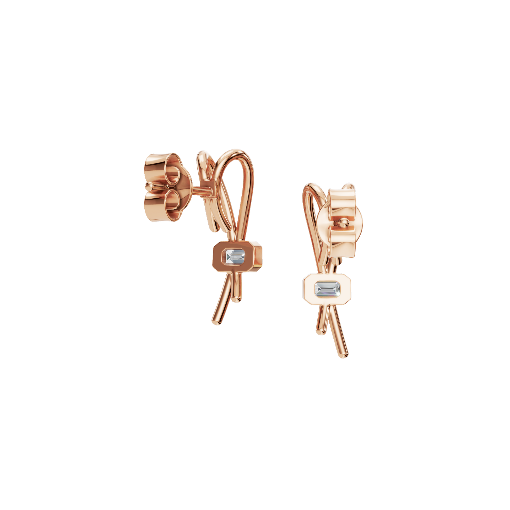 0.24 CTW Lab Grown Diamond Emerald Cut Sculpted Stud Earrings