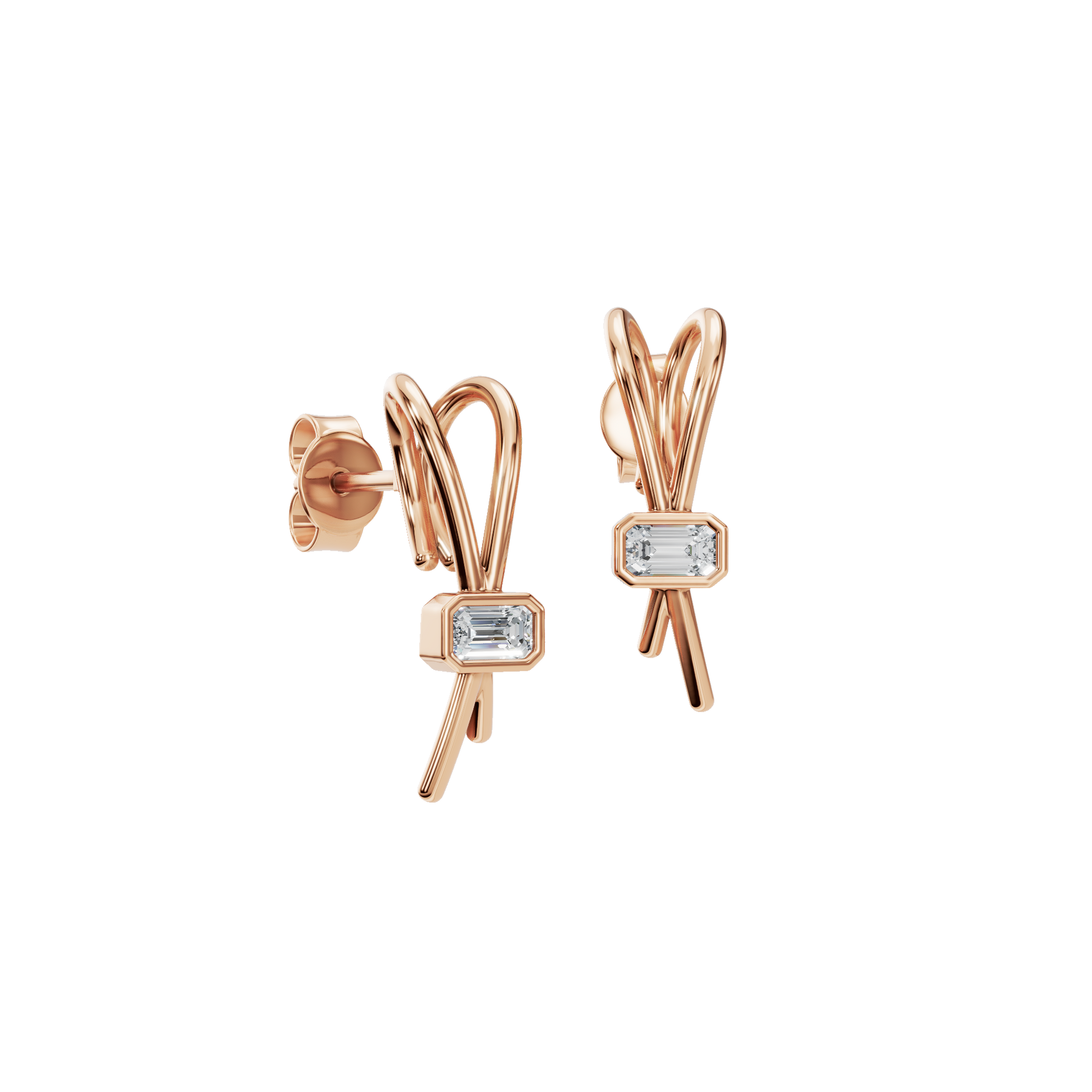 0.24 CTW Lab Grown Diamond Emerald Cut Sculpted Stud Earrings
