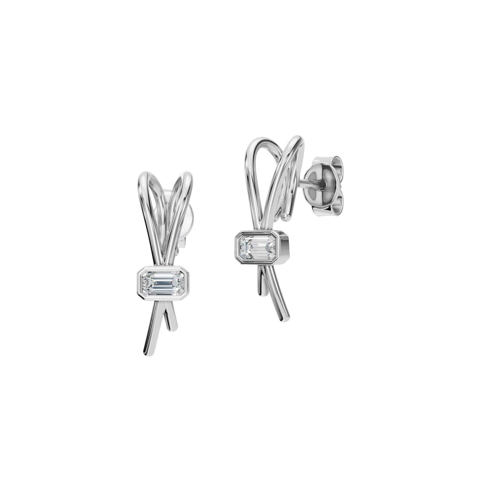 0.24 CTW Lab Grown Diamond Emerald Cut Sculpted Stud Earrings