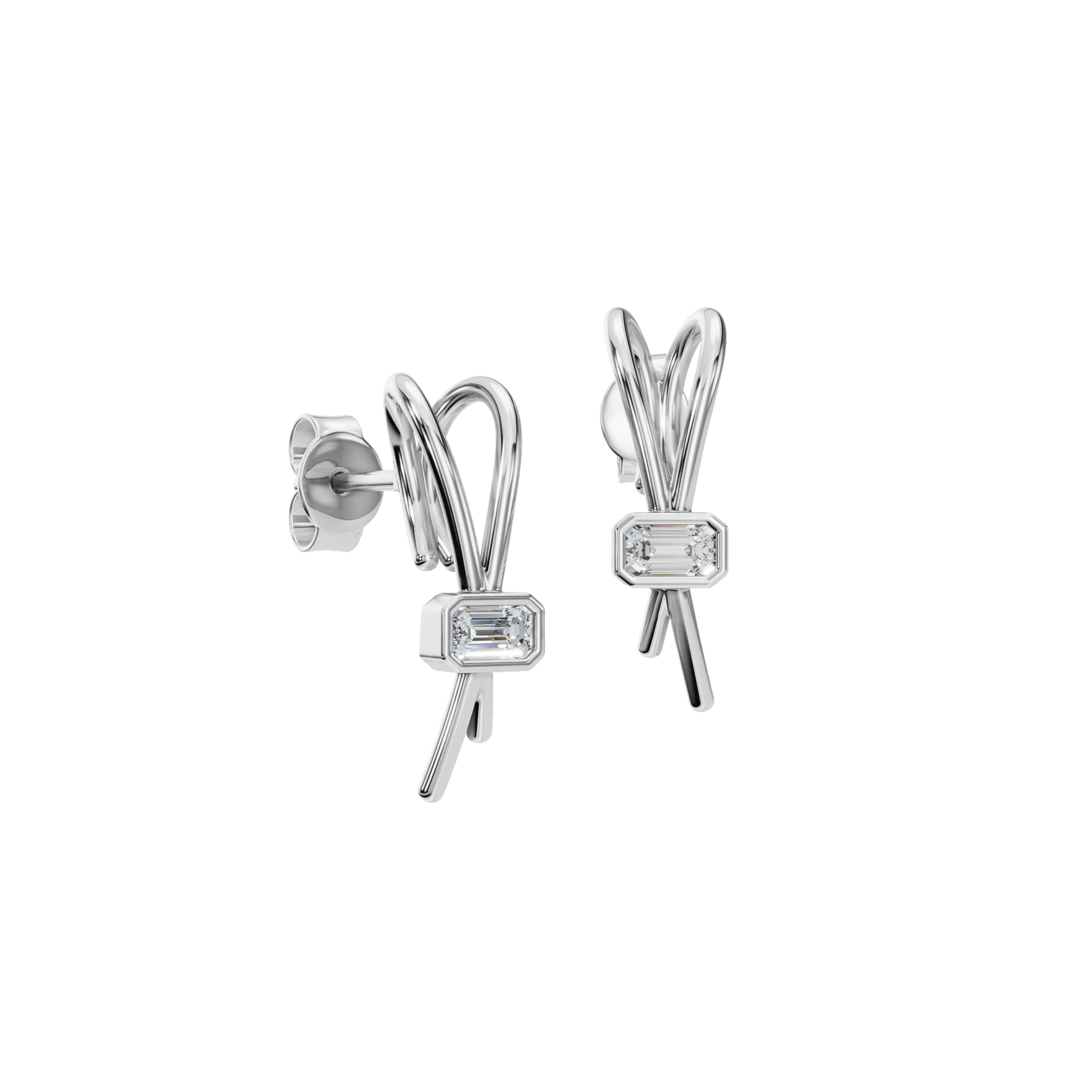 0.24 CTW Lab Grown Diamond Emerald Cut Sculpted Stud Earrings
