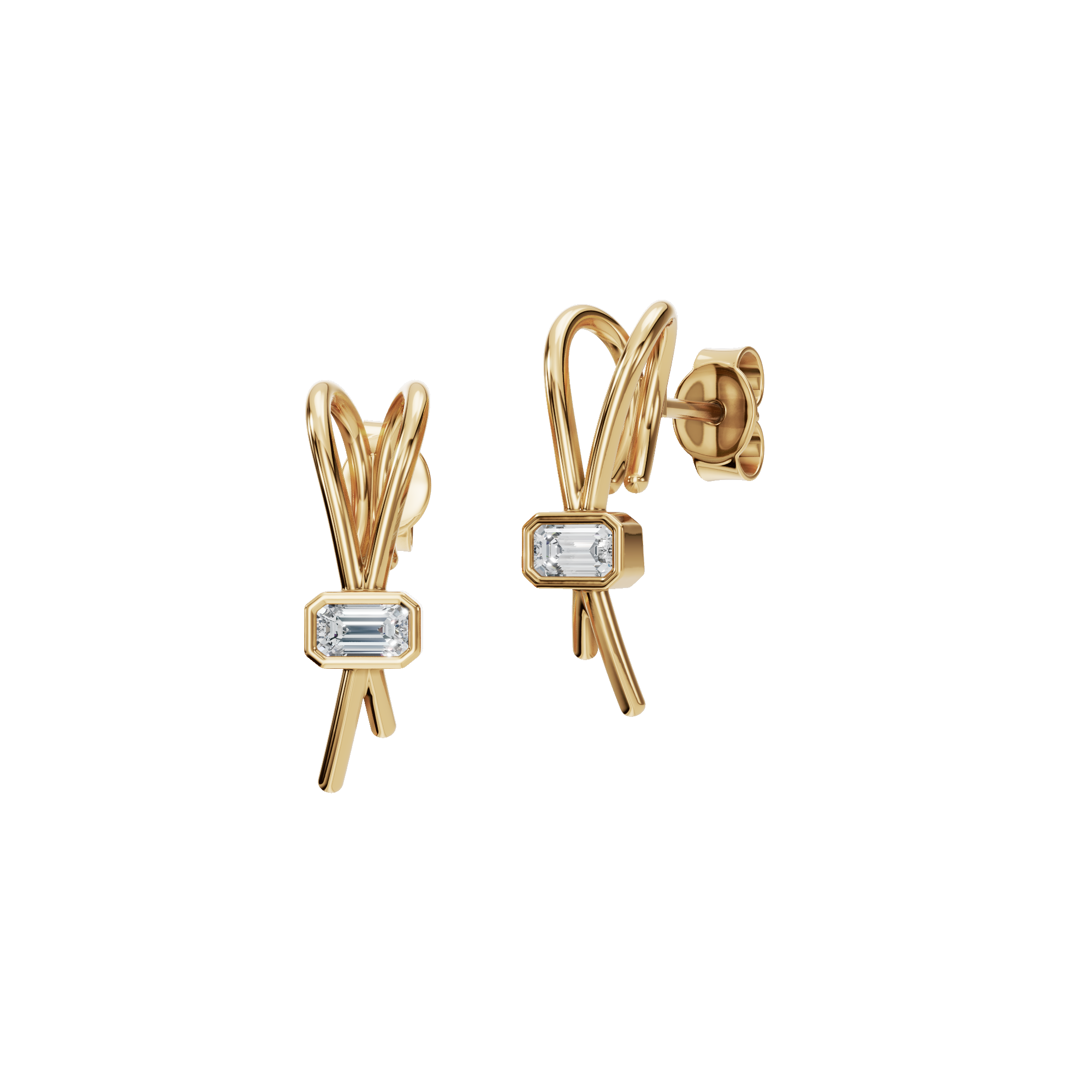 0.24 CTW Lab Grown Diamond Emerald Cut Sculpted Stud Earrings