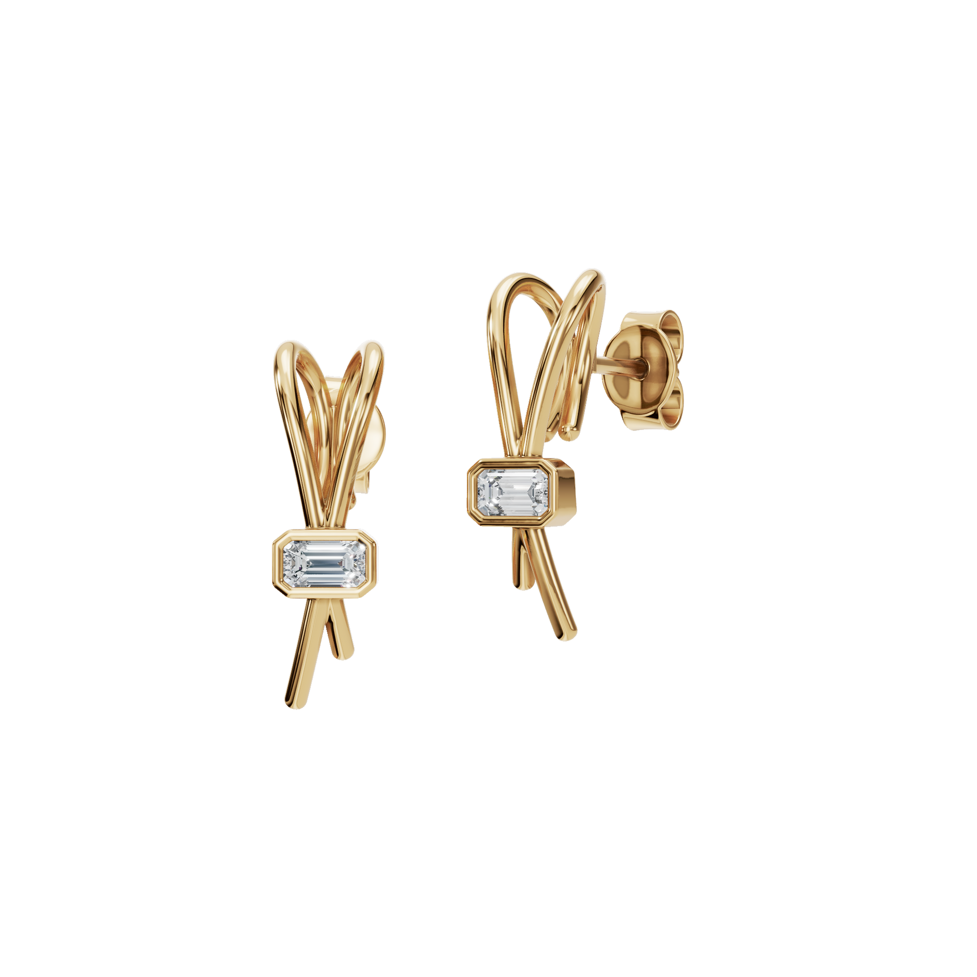 0.24 CTW Lab Grown Diamond Emerald Cut Sculpted Stud Earrings