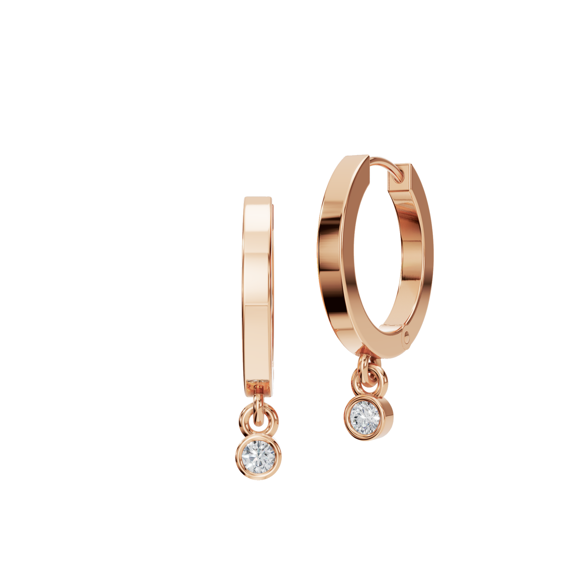 Bezel-Set Round Diamond Drop Hoop Earrings