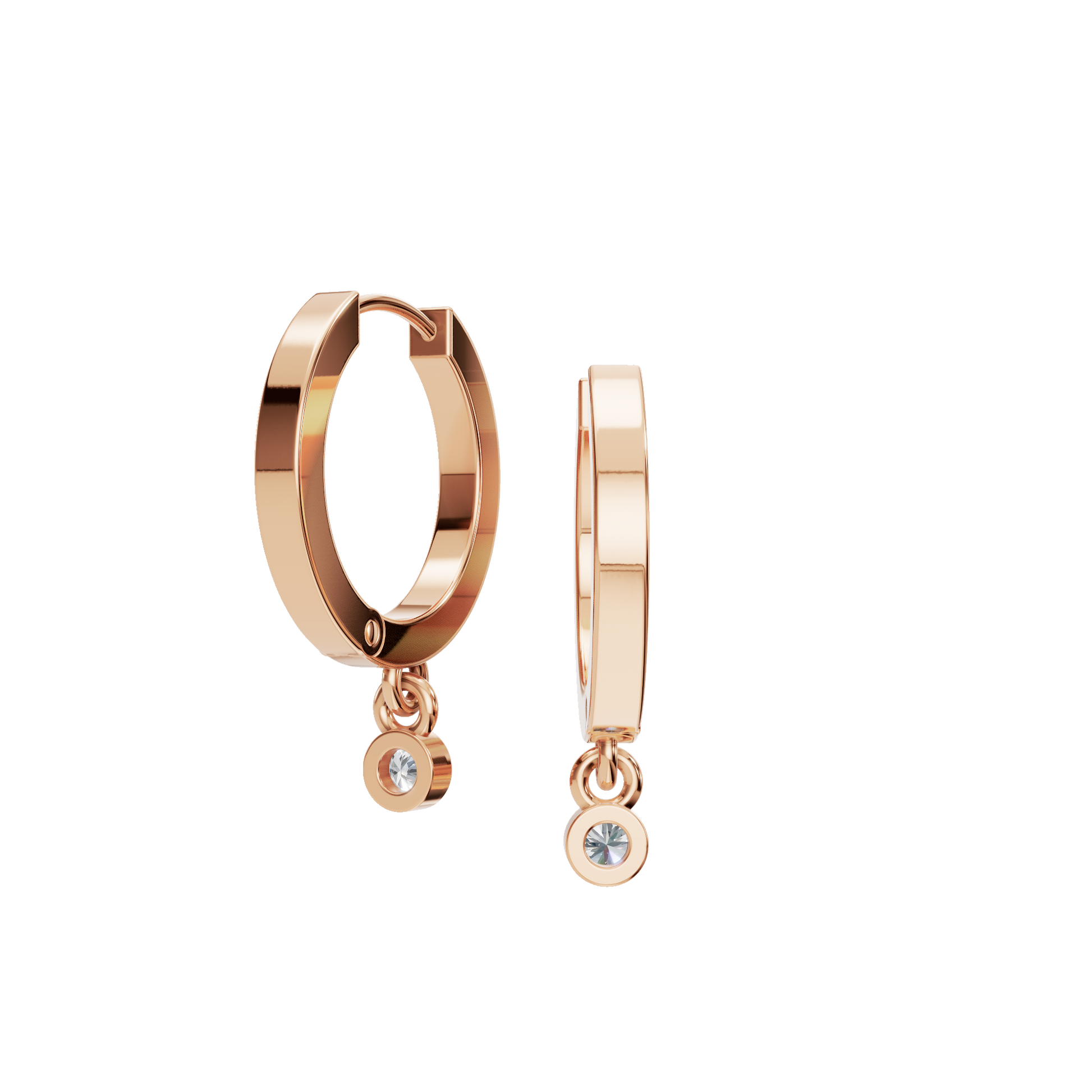 Bezel-Set Round Diamond Drop Hoop Earrings