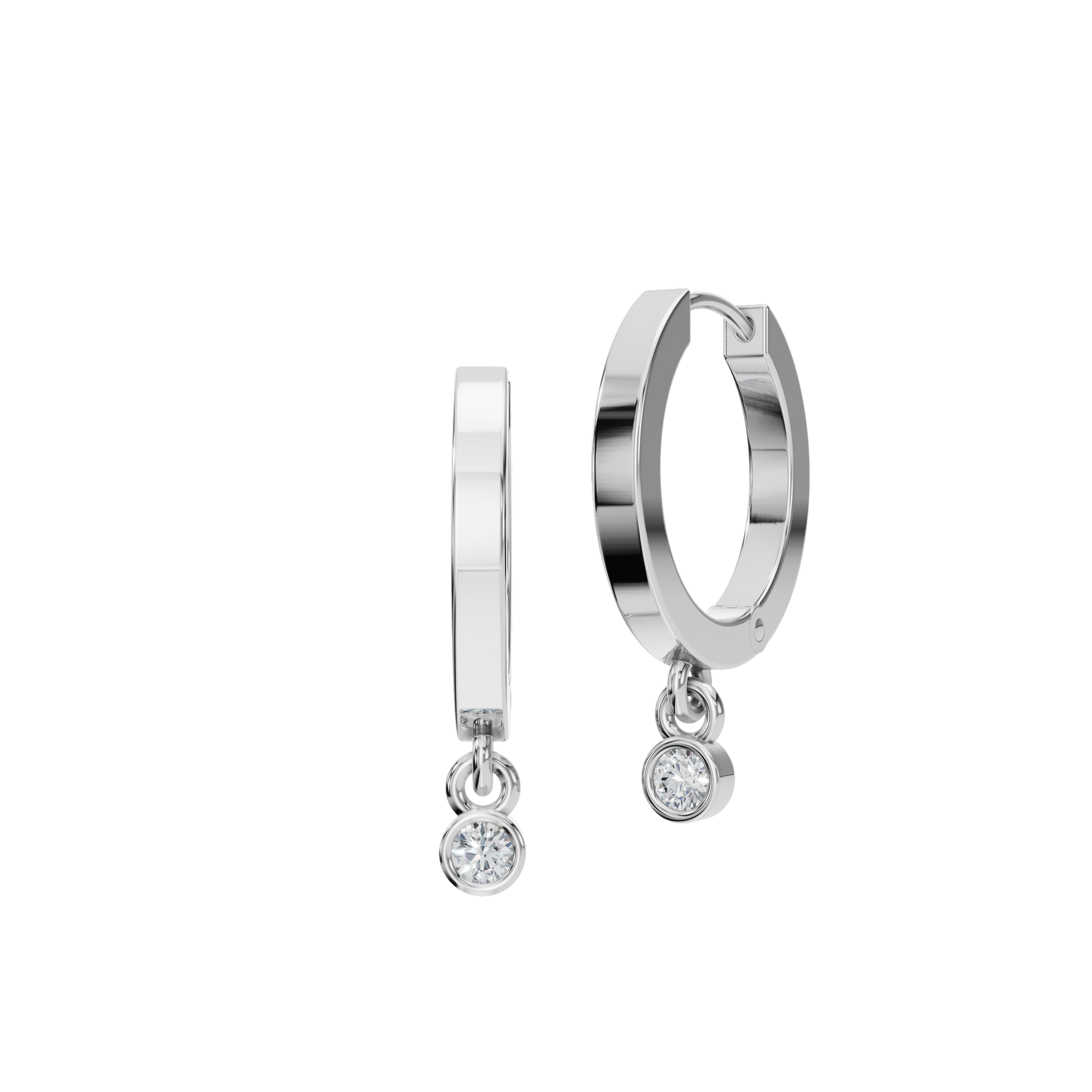 Bezel-Set Round Diamond Drop Hoop Earrings