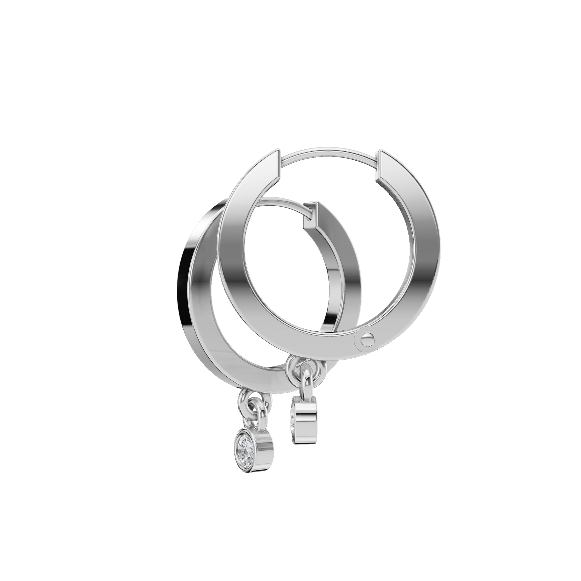 Bezel-Set Round Diamond Drop Hoop Earrings