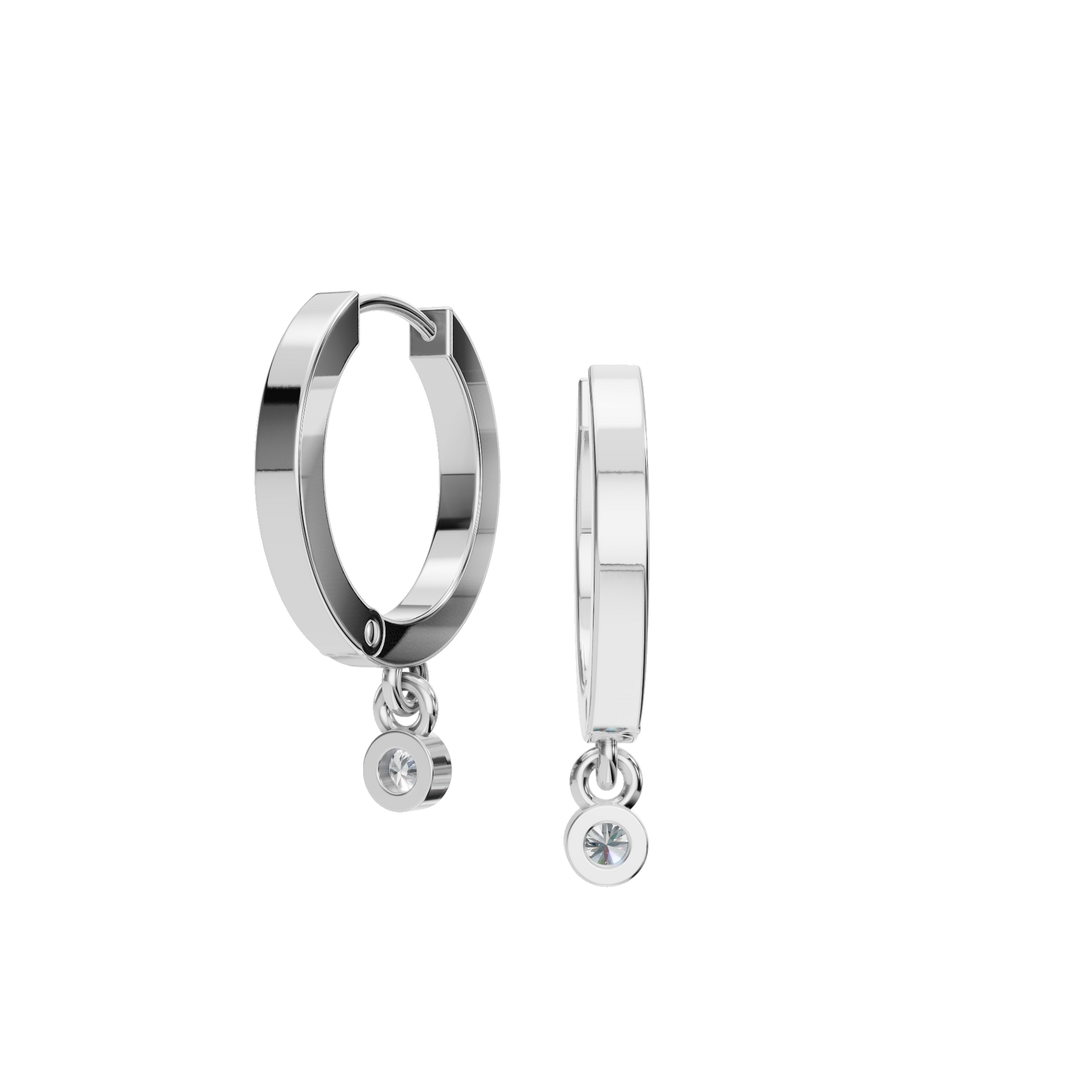 Bezel-Set Round Diamond Drop Hoop Earrings