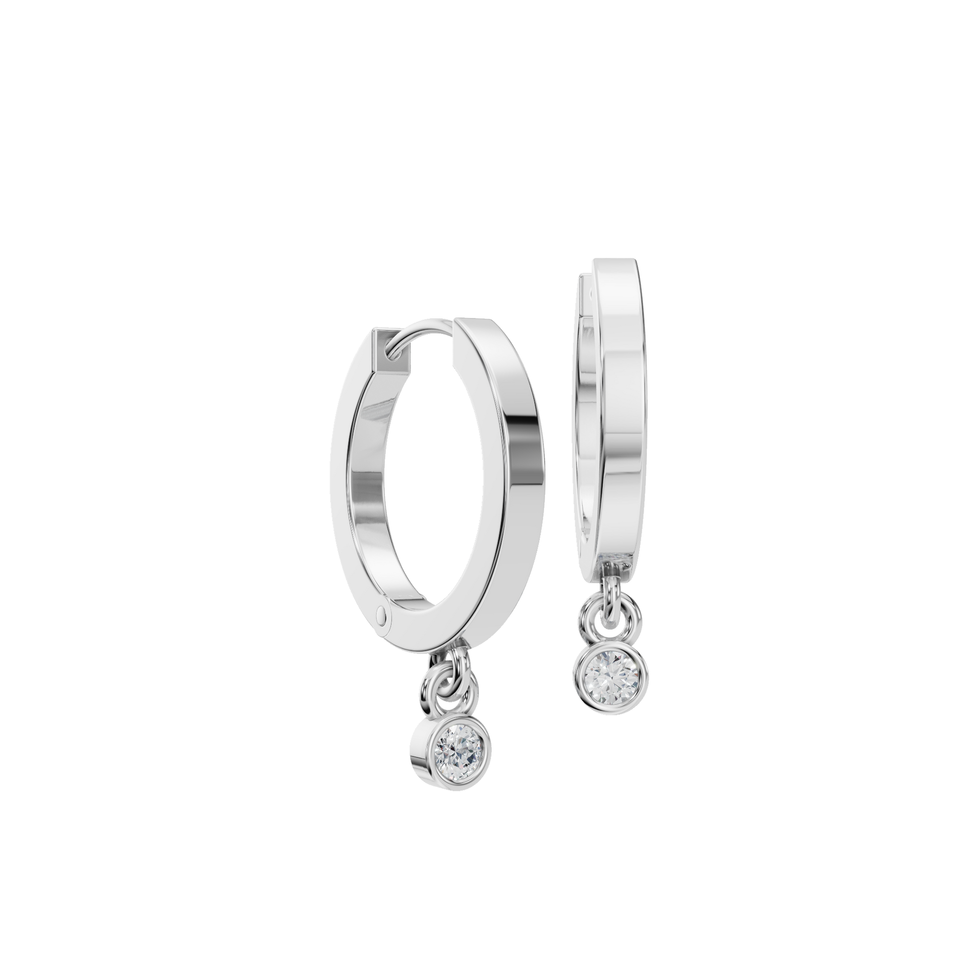 Bezel-Set Round Diamond Drop Hoop Earrings