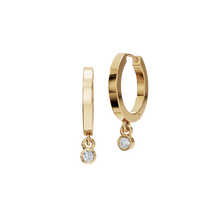 Round Cut Diamond Bezel Set Floating Drop Hoop Earrings