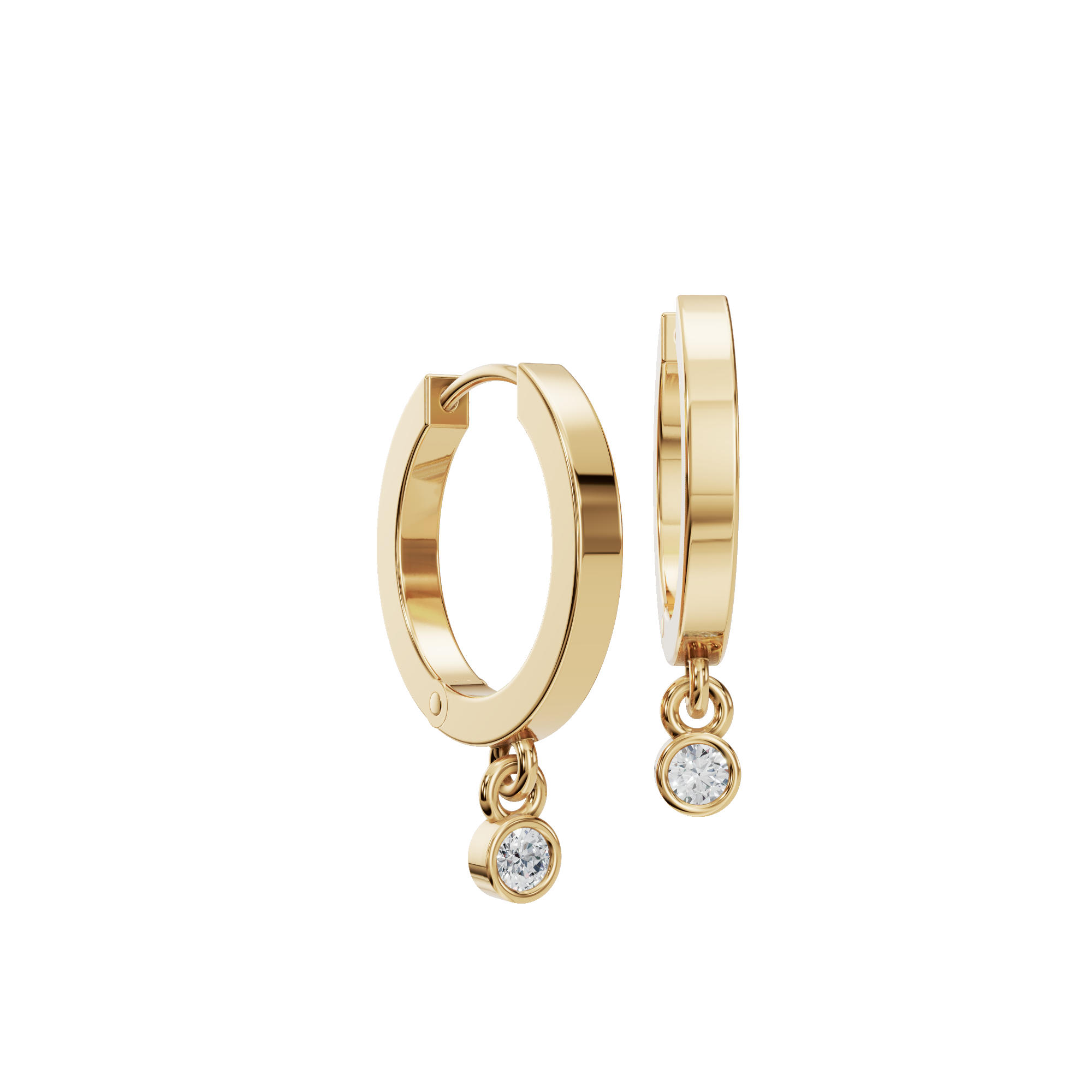 Bezel-Set Round Diamond Drop Hoop Earrings
